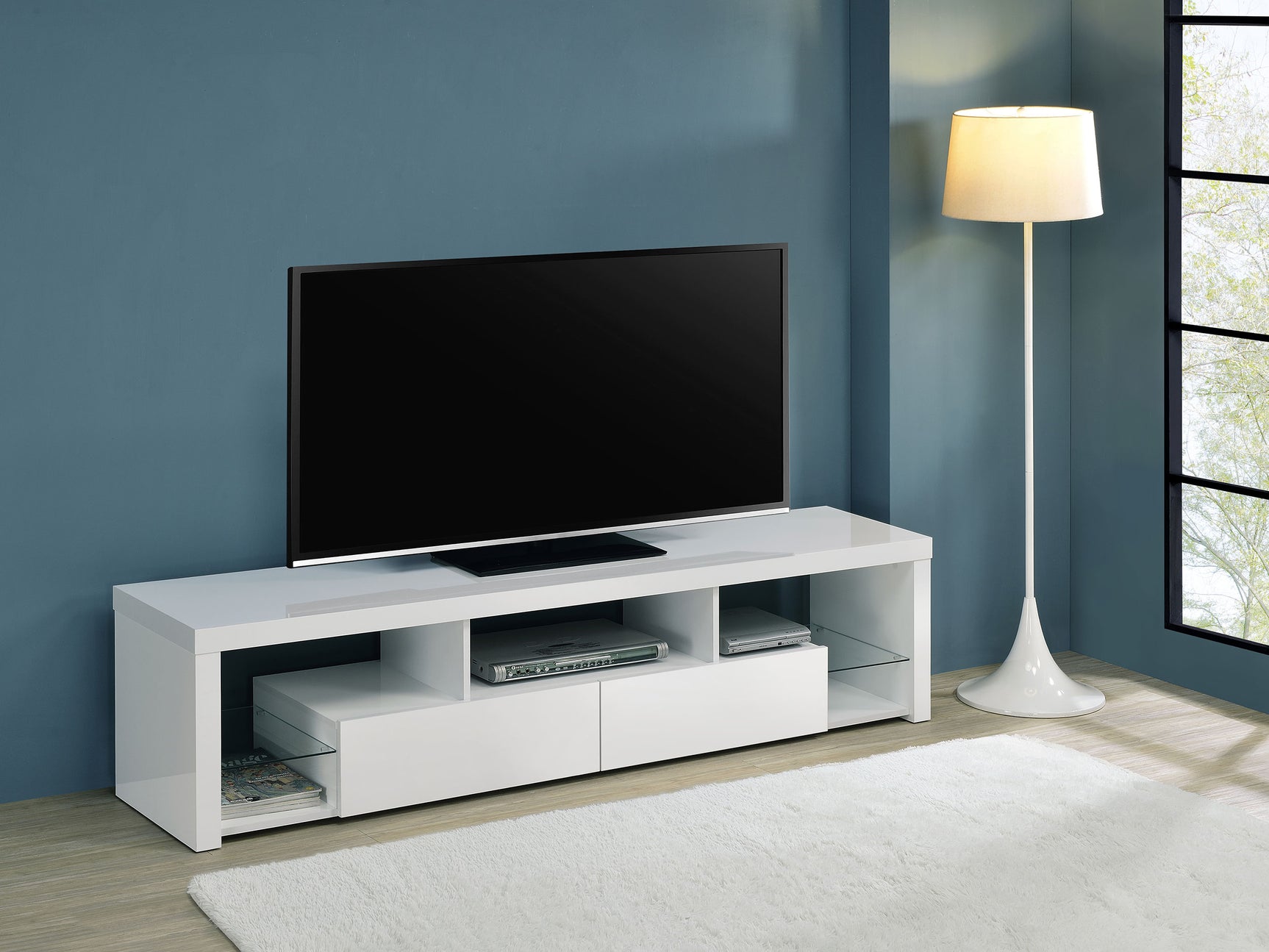 Jude 2-drawer Engineered Wood 71-inch TV Stand High Gloss White - Tampa Furniture Outlet