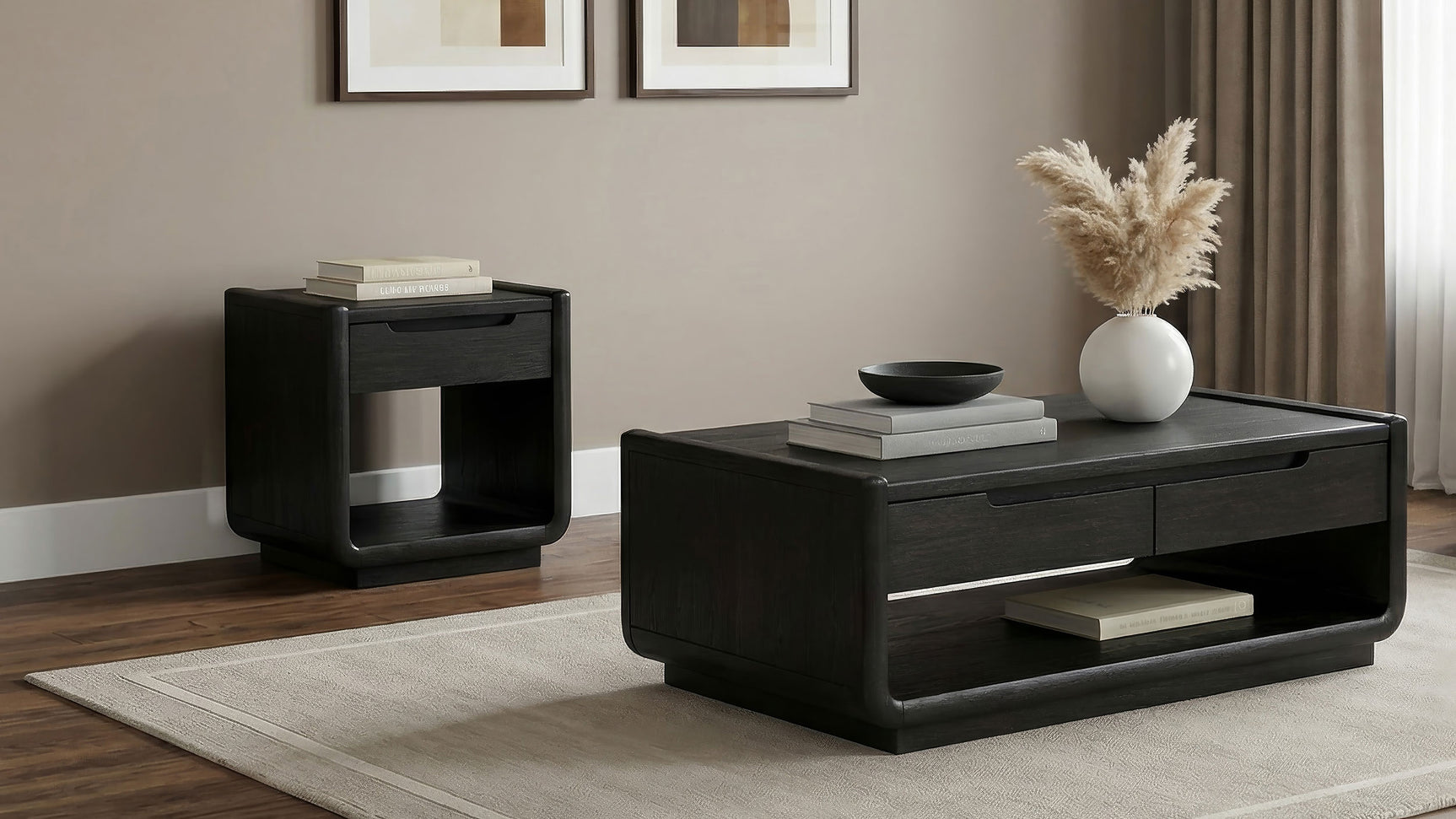 Tampa Furniture Outlet - Coaster - Leandro 2-piece Wood Coffee and End Table Set Burnished Black - 704638-S2