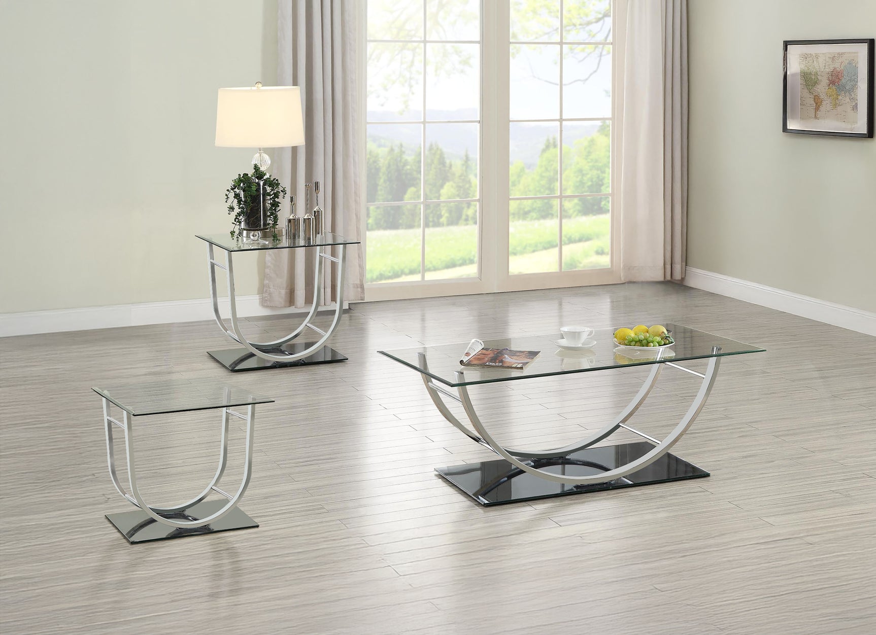 Tampa Furniture Outlet - Coaster - Danville 3-piece Glass Top Coffee and End Table Set Chrome - 704988-S3