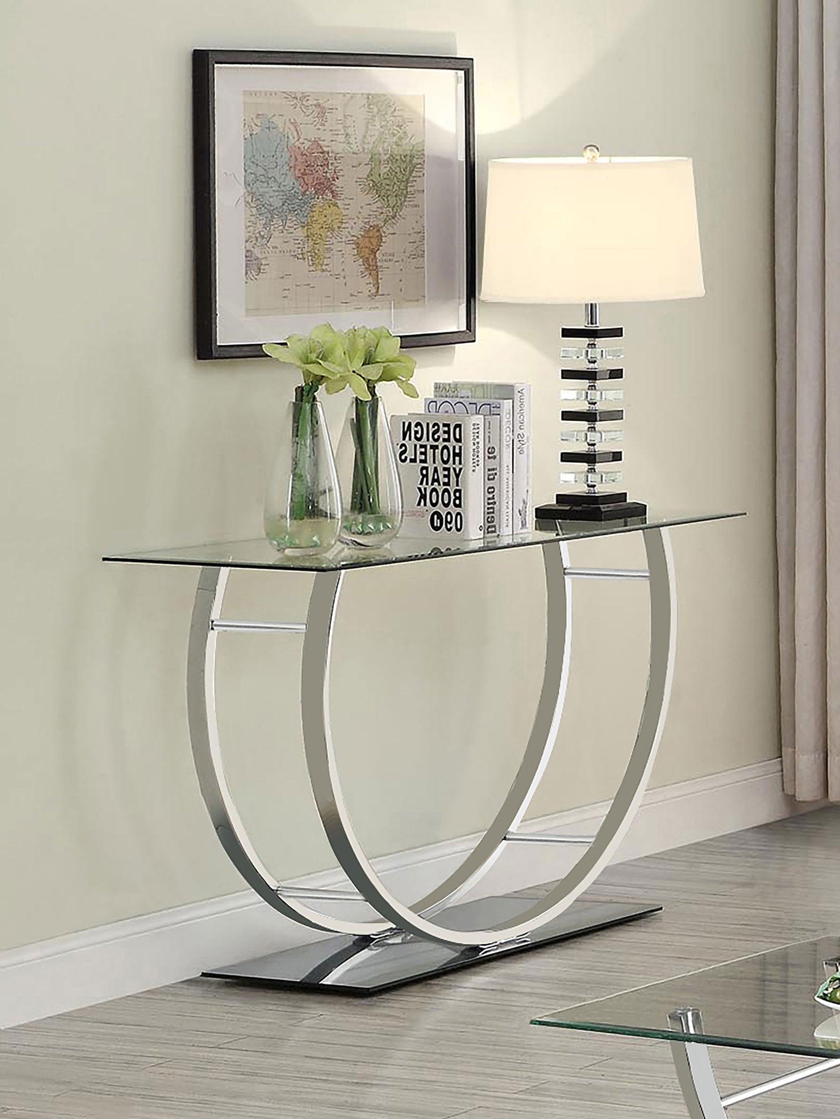 Danville U-shaped Glass Top Entryway Console Table Chrome - Tampa Furniture Outlet