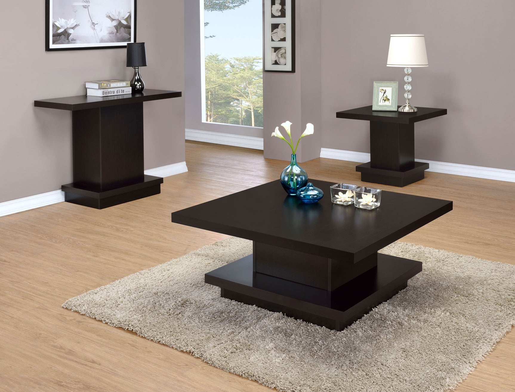 Reston Engineered Wood Pedestal Console Table Cappuccino - Tampa Furniture Outlet