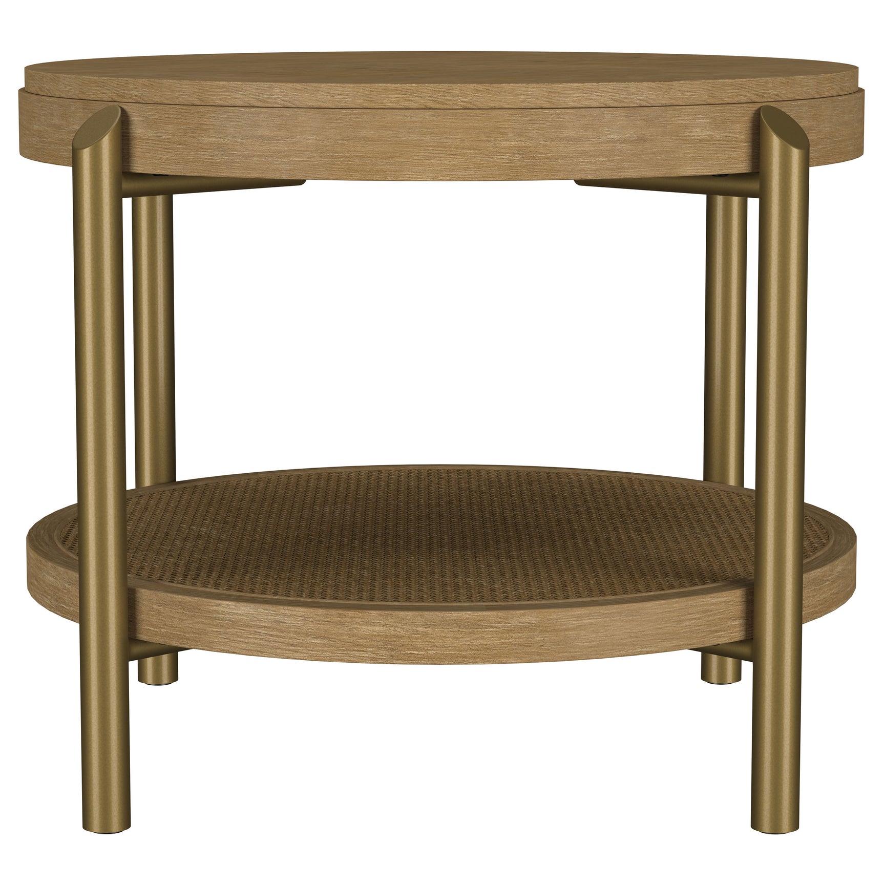 Arini Round End Side Table With Storage Shelf Sand Wash - Tampa Furniture Outlet