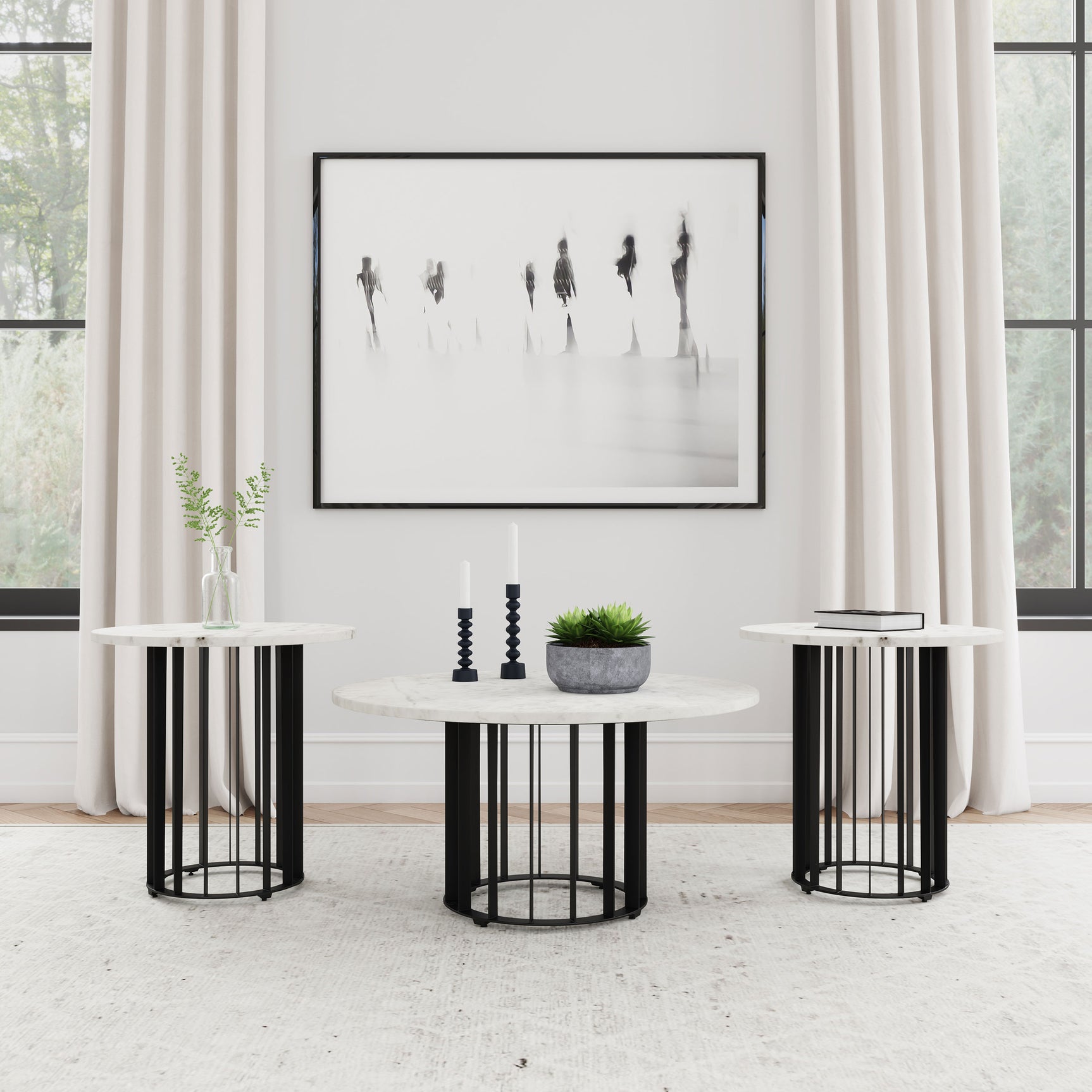 Tampa Furniture Outlet - Coaster - Haven 3-piece Round Marble Coffee and End Table Set Black - 706208-S3