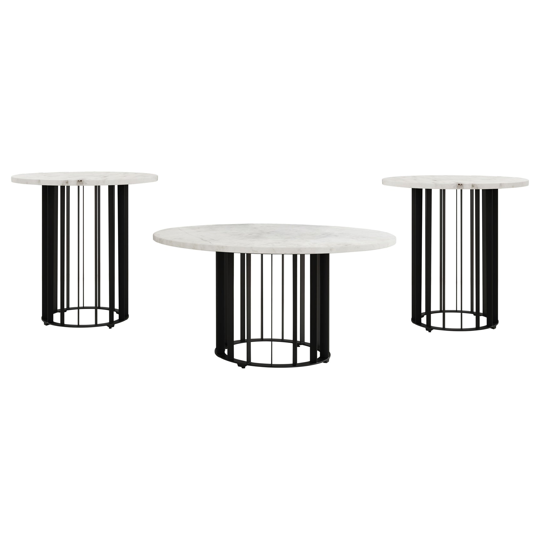 Haven 3-piece Round Marble Coffee and End Table Set Black - Tampa Furniture Outlet