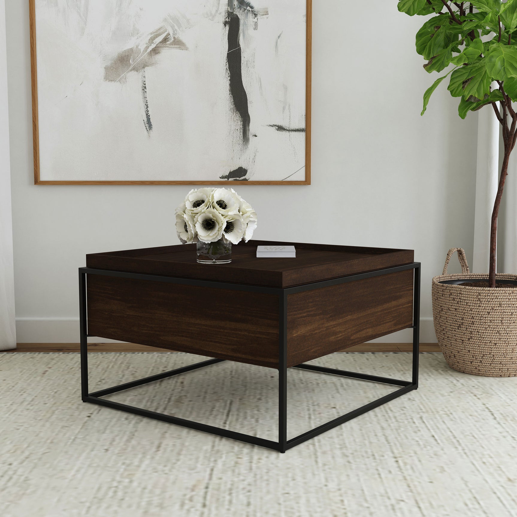Fulton 30-inch Square Mango Wood Coffee Table Dark Brown - Tampa Furniture Outlet