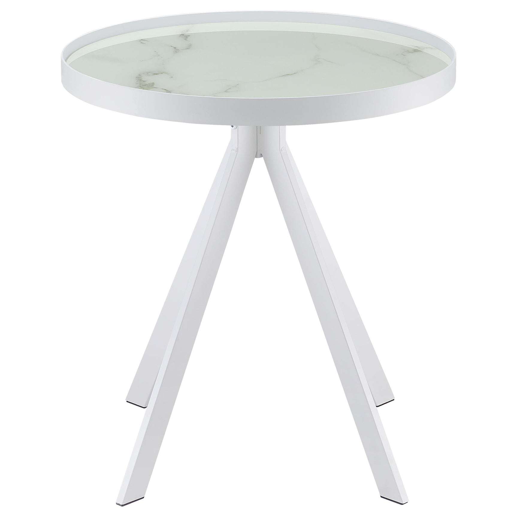 Briggs Round Marble Printed Glass Top End Side Table White - Tampa Furniture Outlet