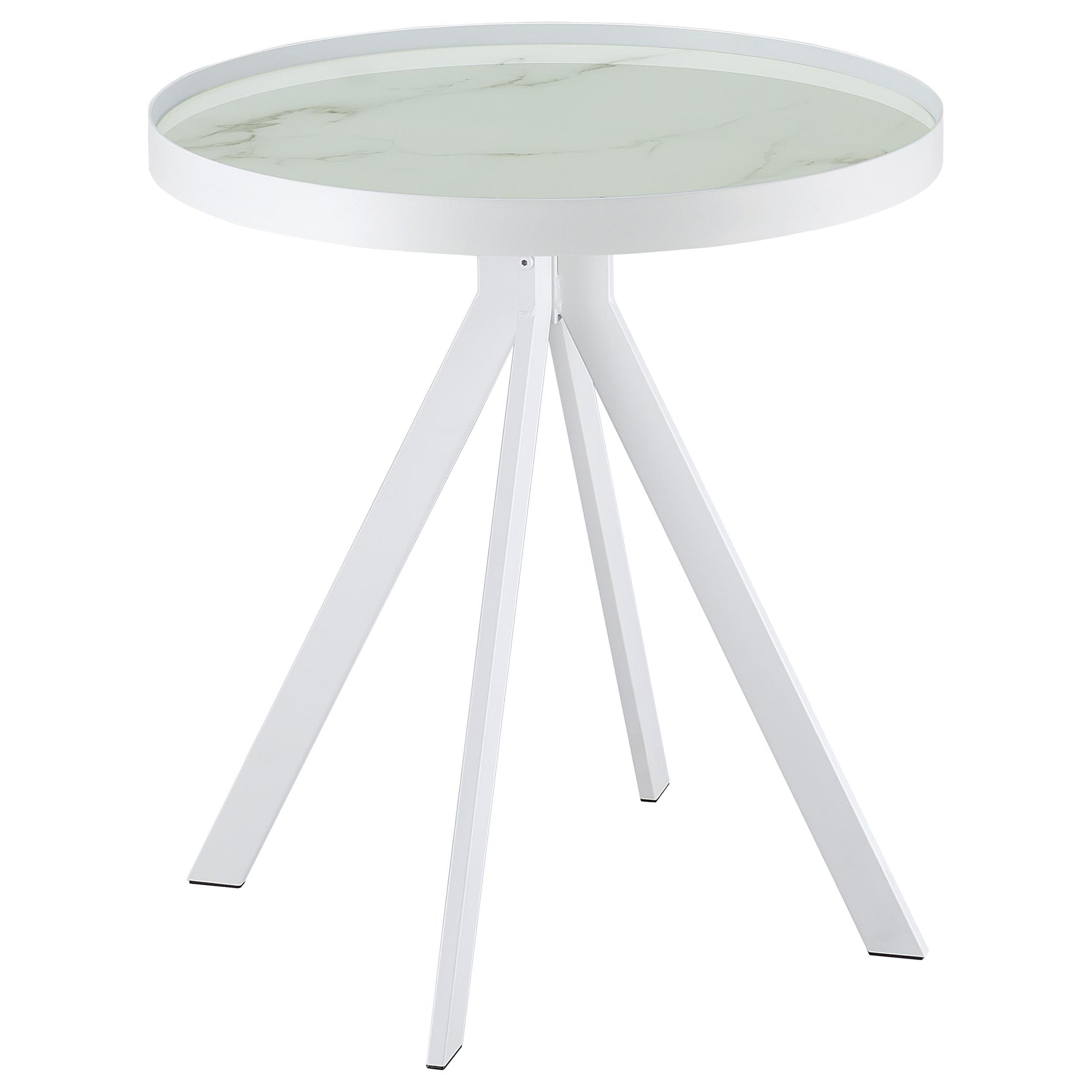 Briggs Round Marble Printed Glass Top End Side Table White - Tampa Furniture Outlet