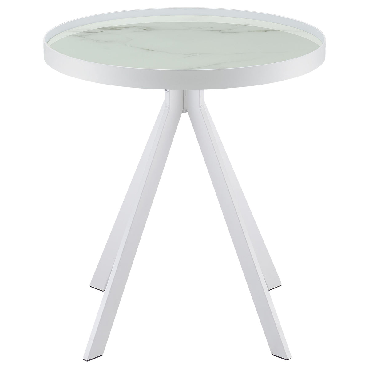 Briggs Round Marble Printed Glass Top End Side Table White