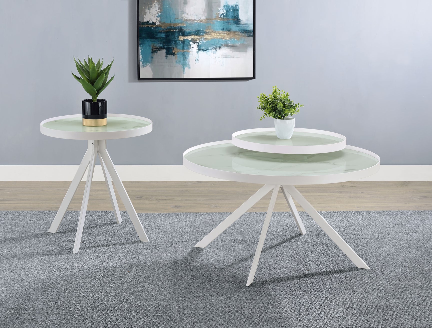 Tampa Furniture Outlet - Coaster - Briggs 2-piece Round Coffee and End Table Set White - 706258-S2