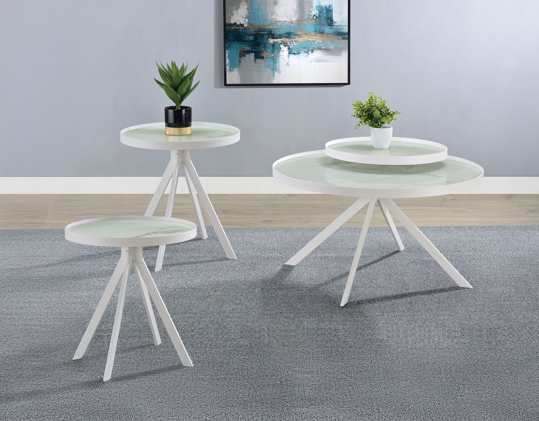 Tampa Furniture Outlet - Coaster - Briggs 3-piece Round Coffee and End Table Set White - 706258-S3
