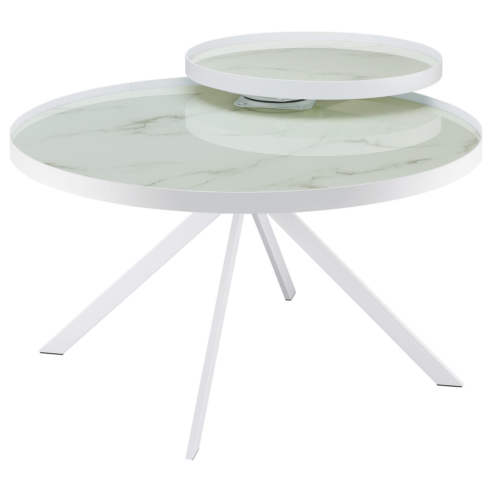Briggs Round Marble Printed Glass Top Coffee Table White - Tampa Furniture Outlet