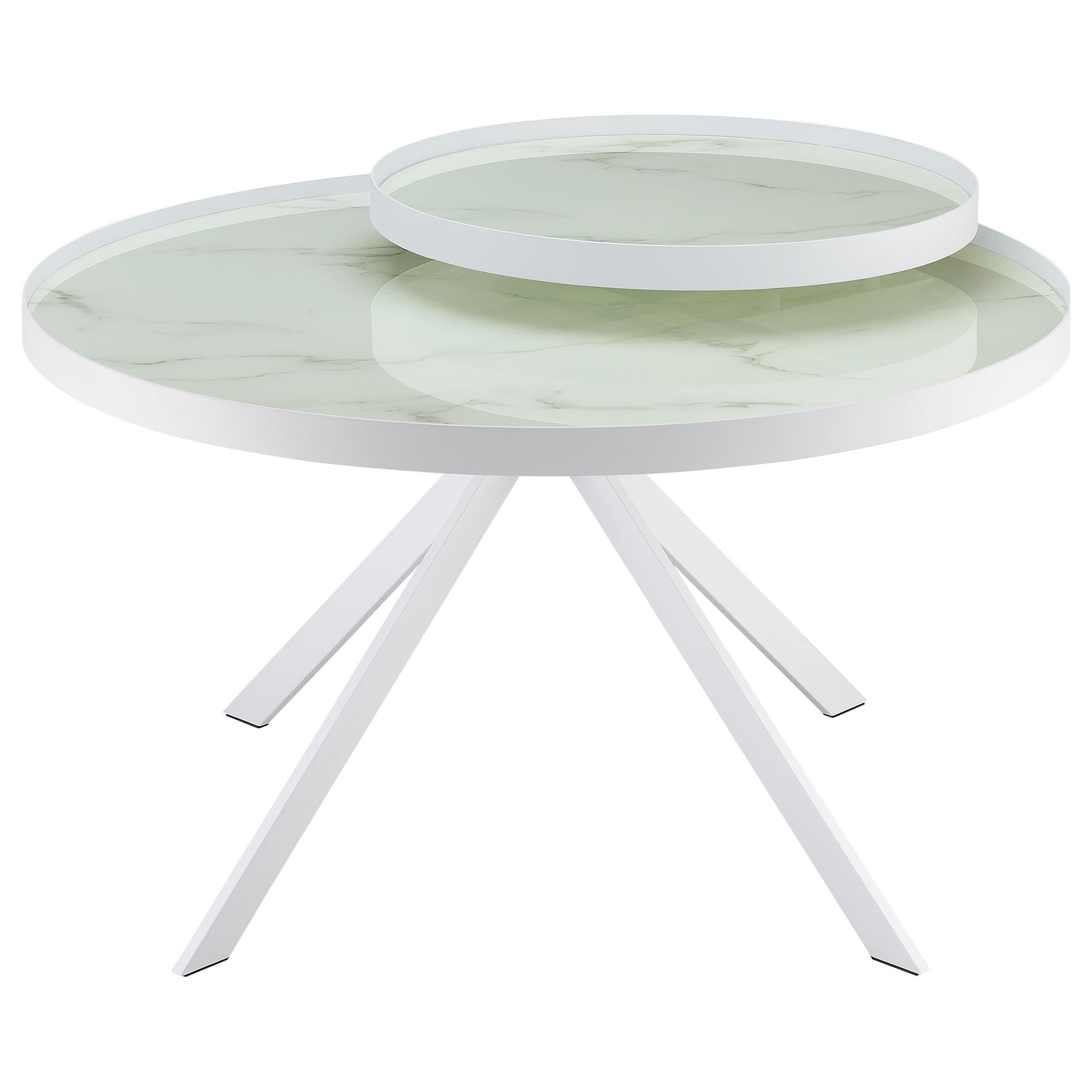 Briggs Round Marble Printed Glass Top Coffee Table White - Tampa Furniture Outlet