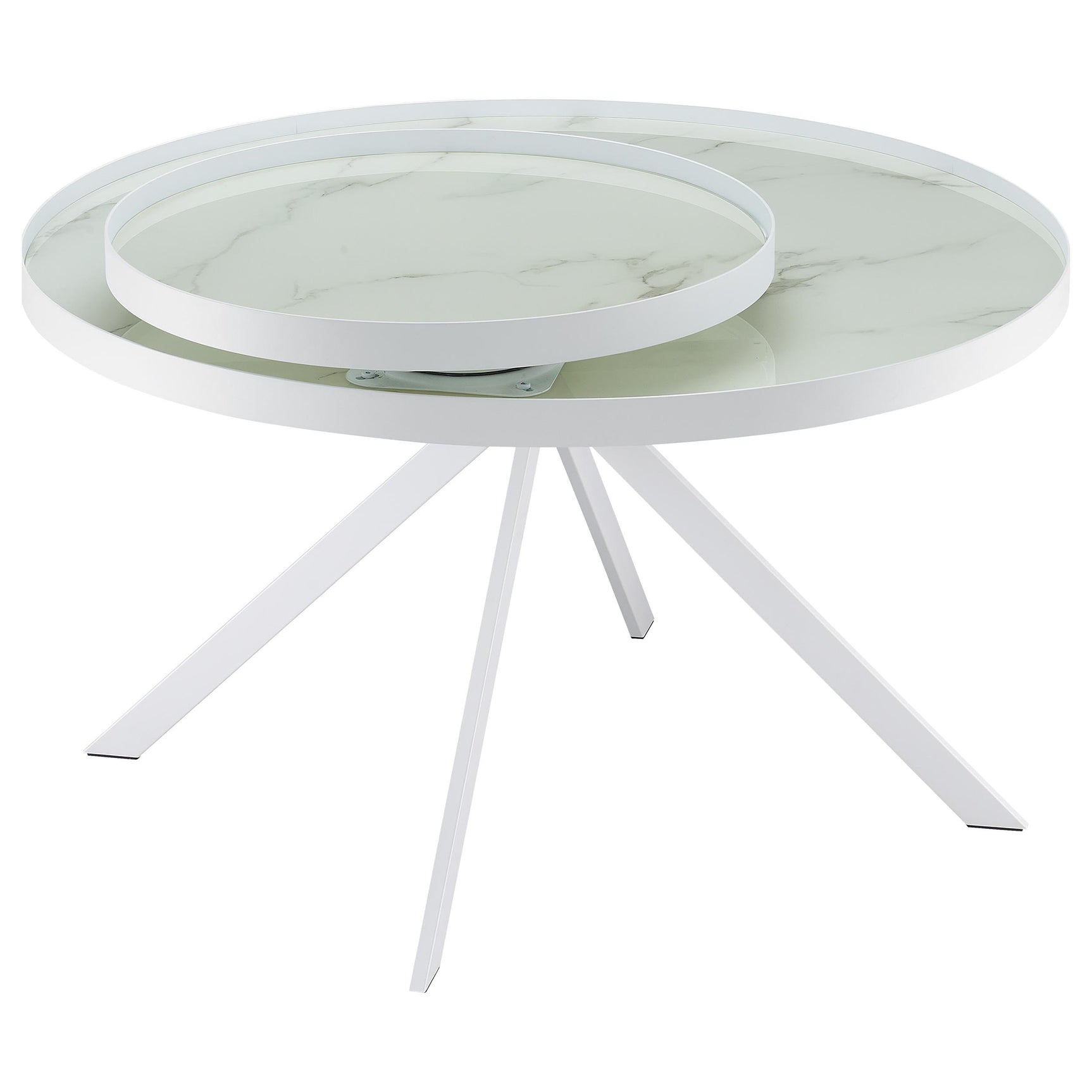 Briggs Round Marble Printed Glass Top Coffee Table White - Tampa Furniture Outlet