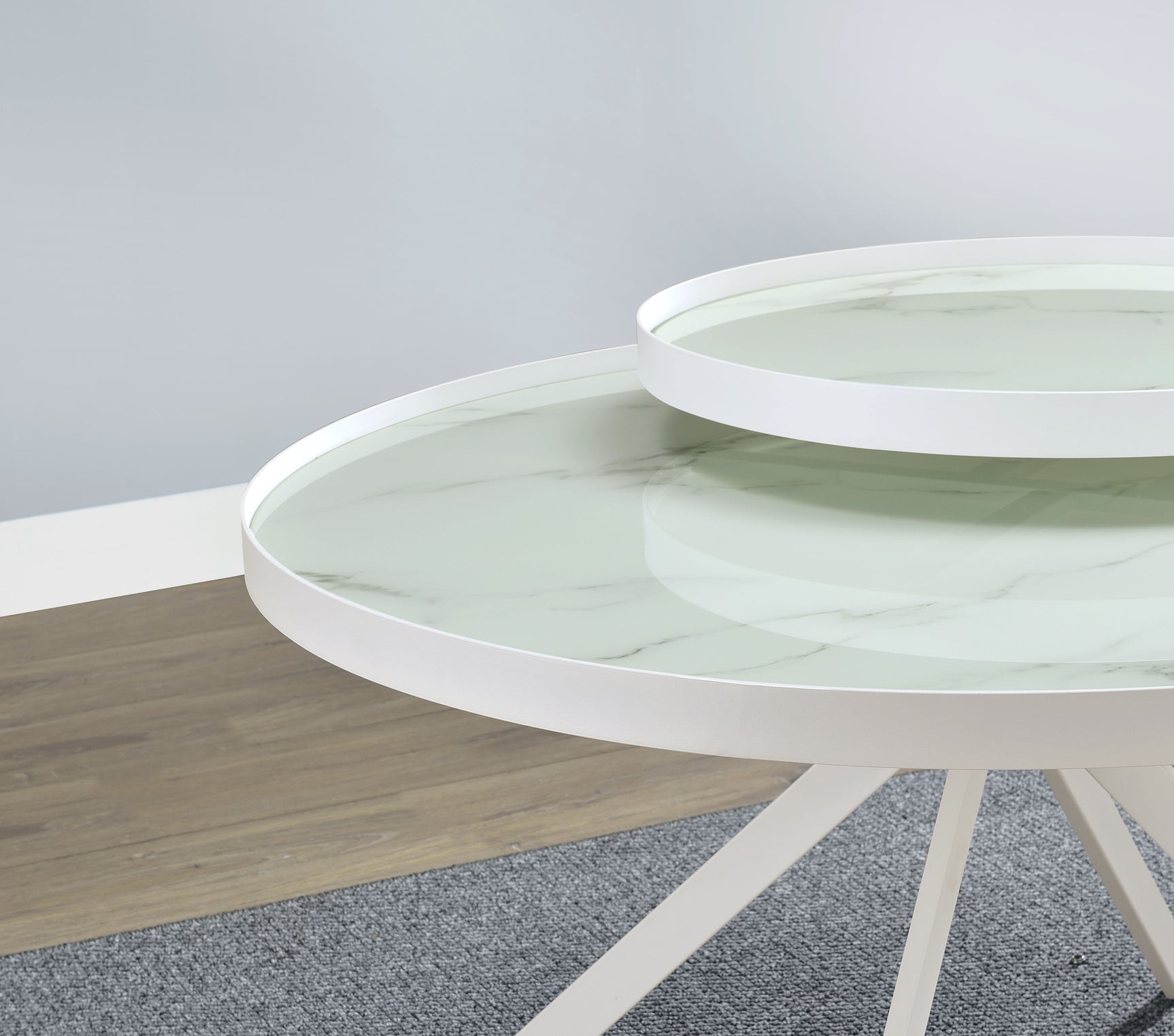 Briggs Round Marble Printed Glass Top Coffee Table White - Tampa Furniture Outlet