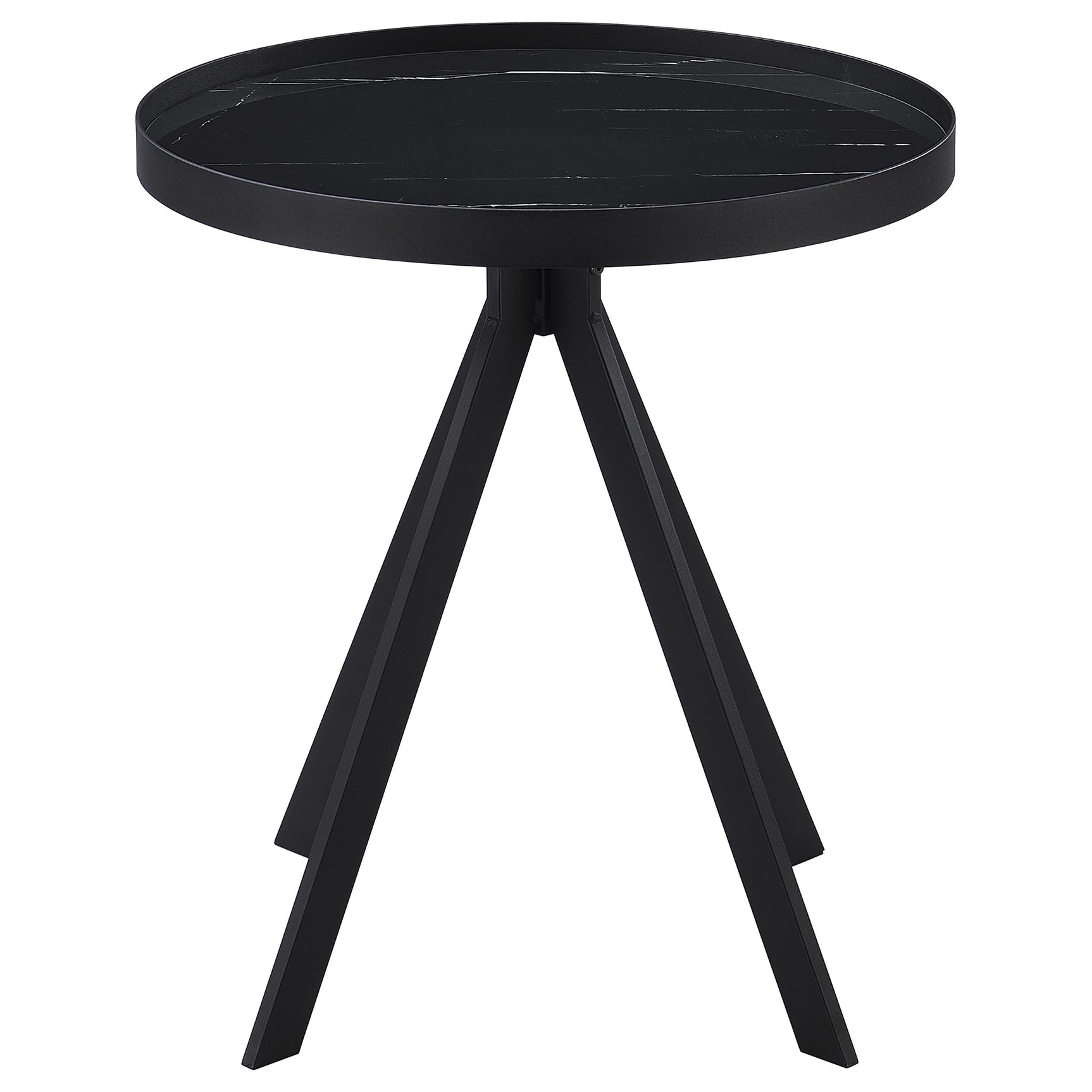 Briggs Round Marble Printed Glass Top End Table Black - Tampa Furniture Outlet