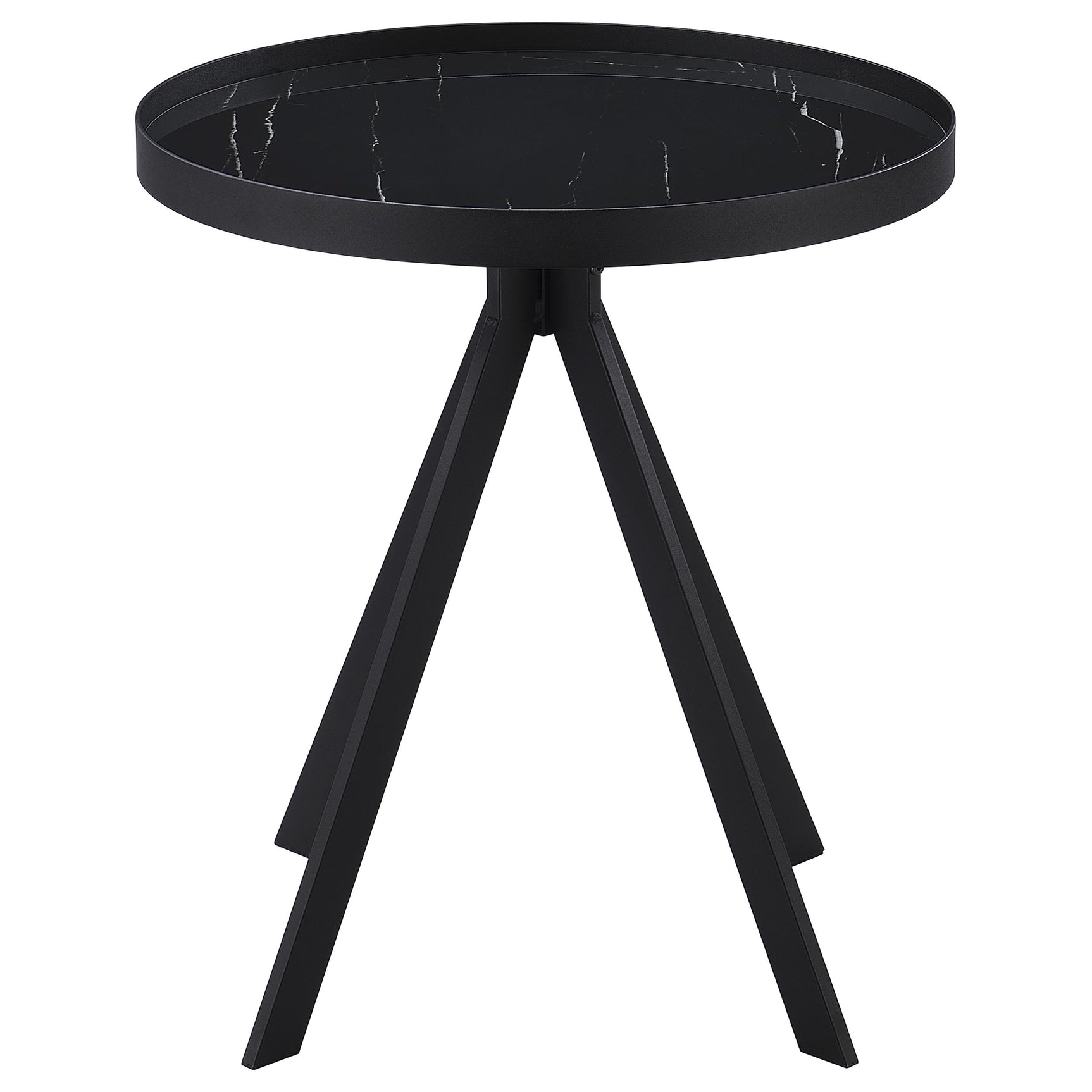 Briggs Round Marble Printed Glass Top End Table Black - Tampa Furniture Outlet