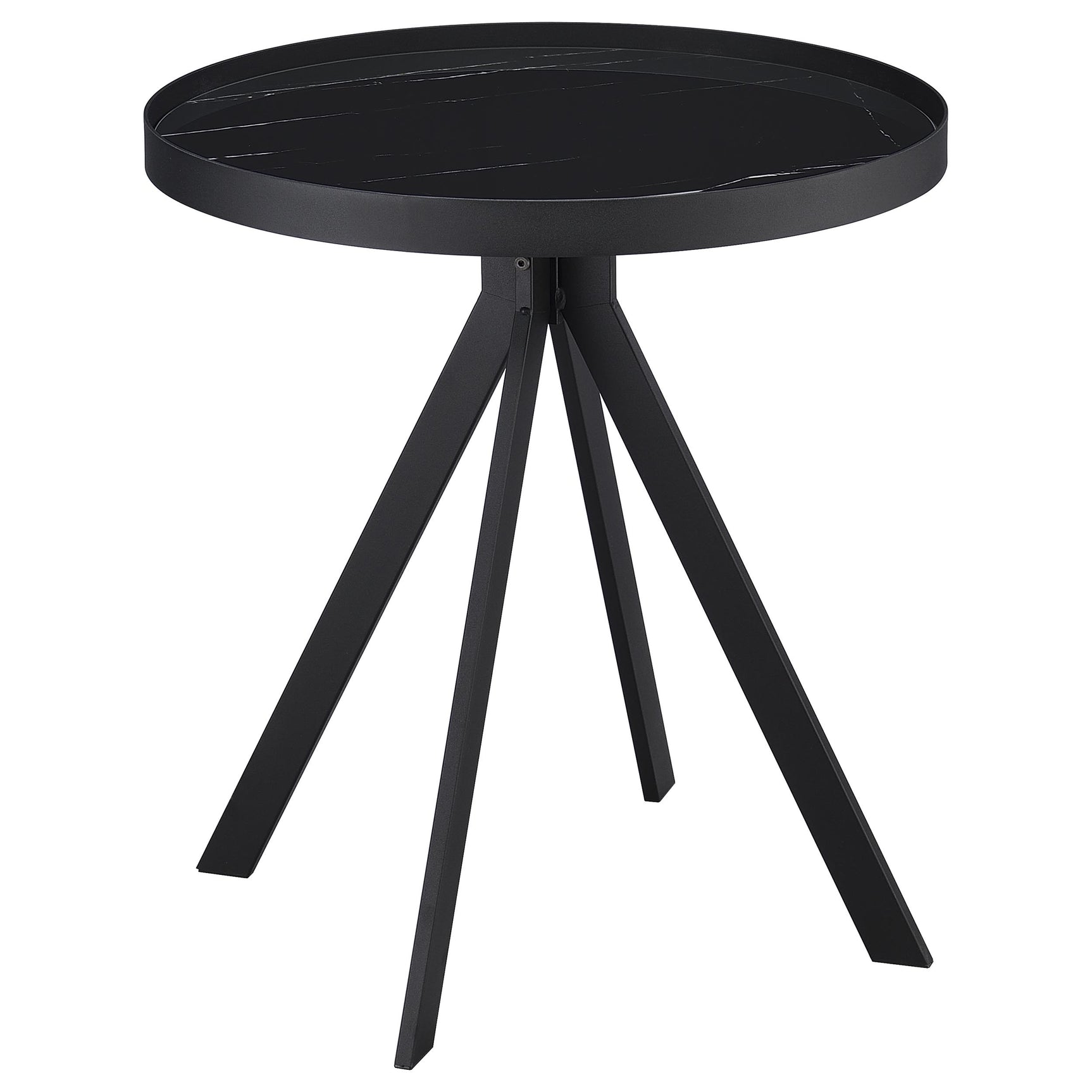 Briggs Round Marble Printed Glass Top End Table Black - Tampa Furniture Outlet
