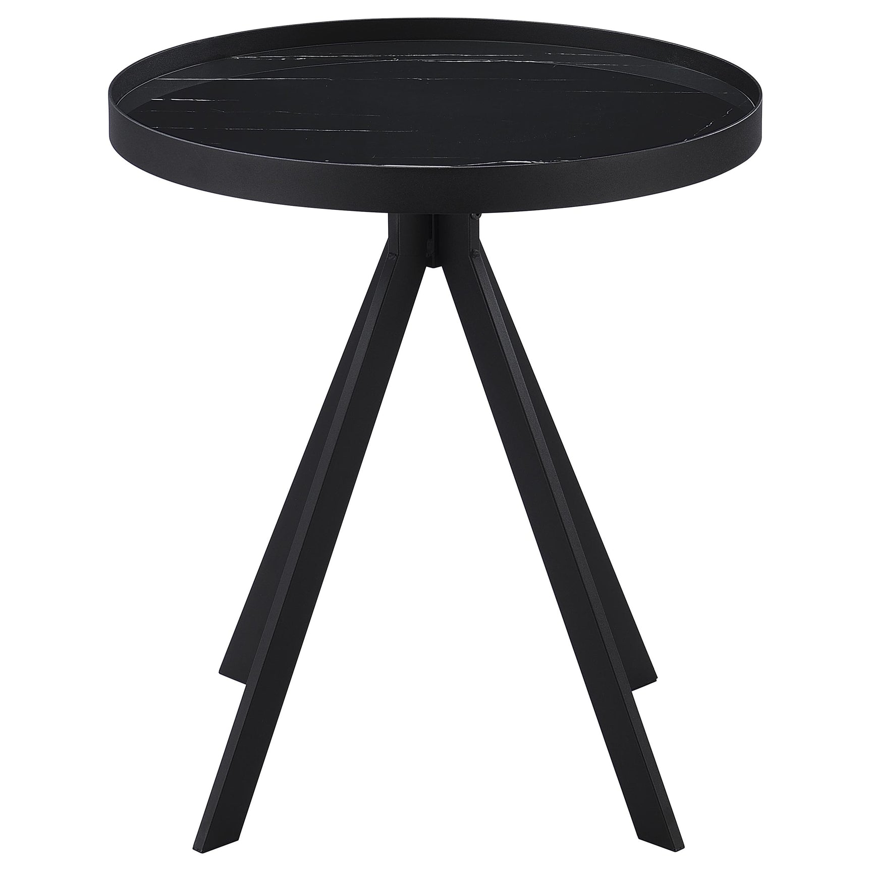 Briggs Round Marble Printed Glass Top End Table Black - Tampa Furniture Outlet