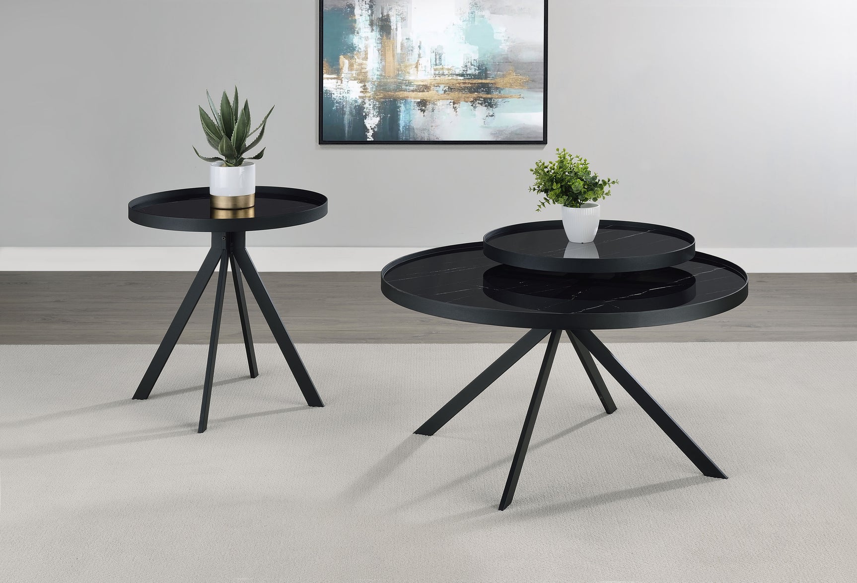 Tampa Furniture Outlet - Coaster - Briggs 2-piece Round Coffee and End Table Set Black - 706268-S2