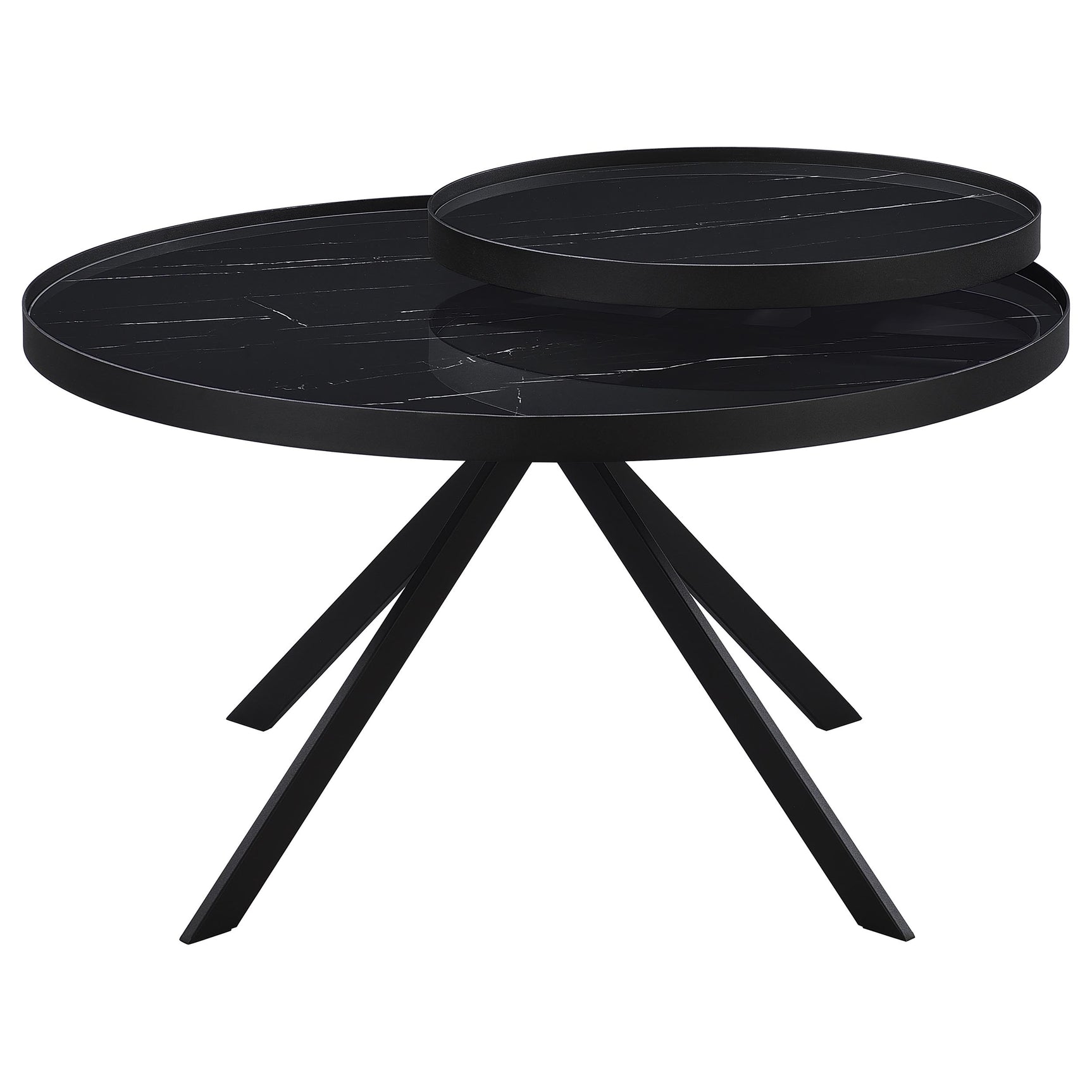 Briggs Round Marble Printed Glass Top Coffee Table Black - Tampa Furniture Outlet