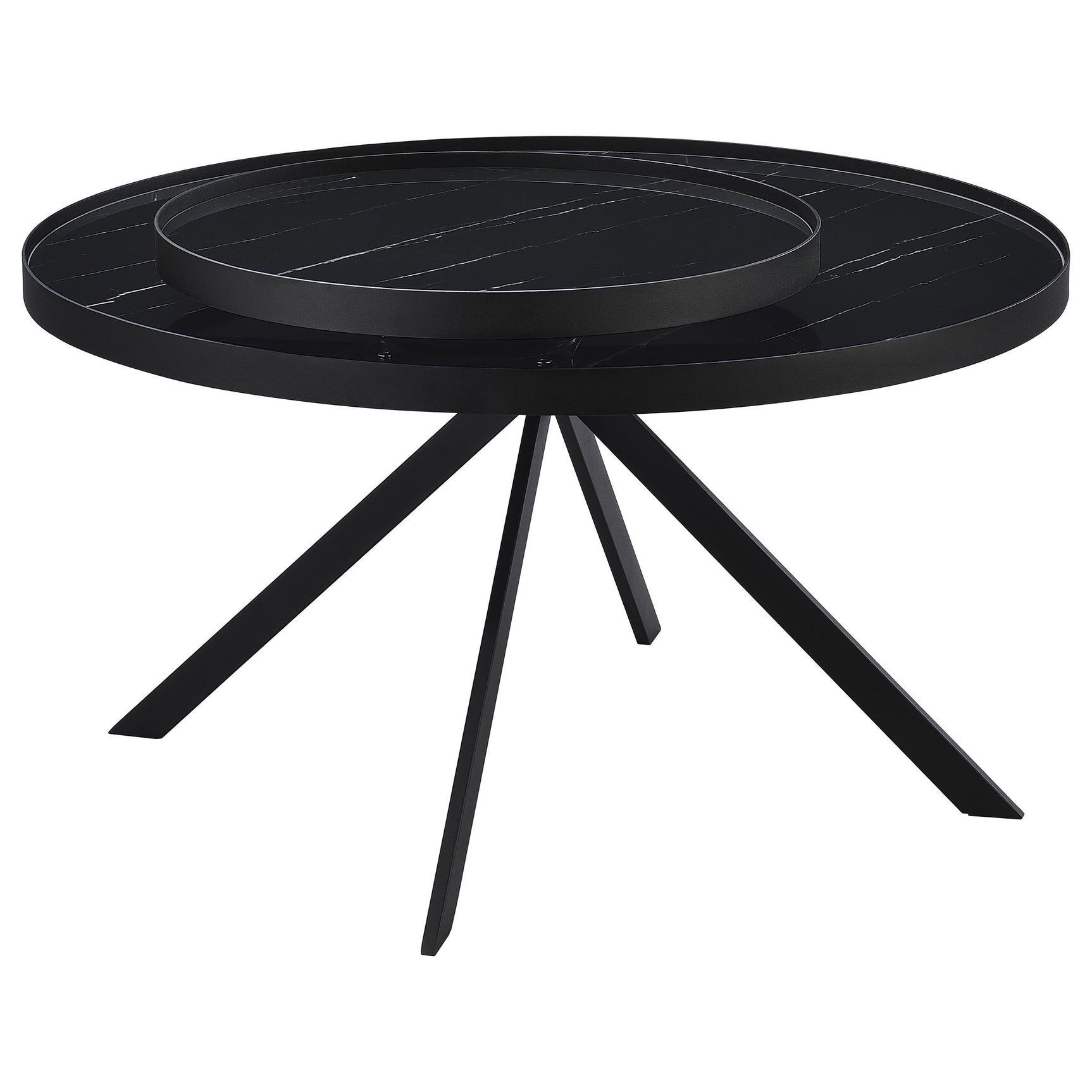 Briggs Round Marble Printed Glass Top Coffee Table Black - Tampa Furniture Outlet