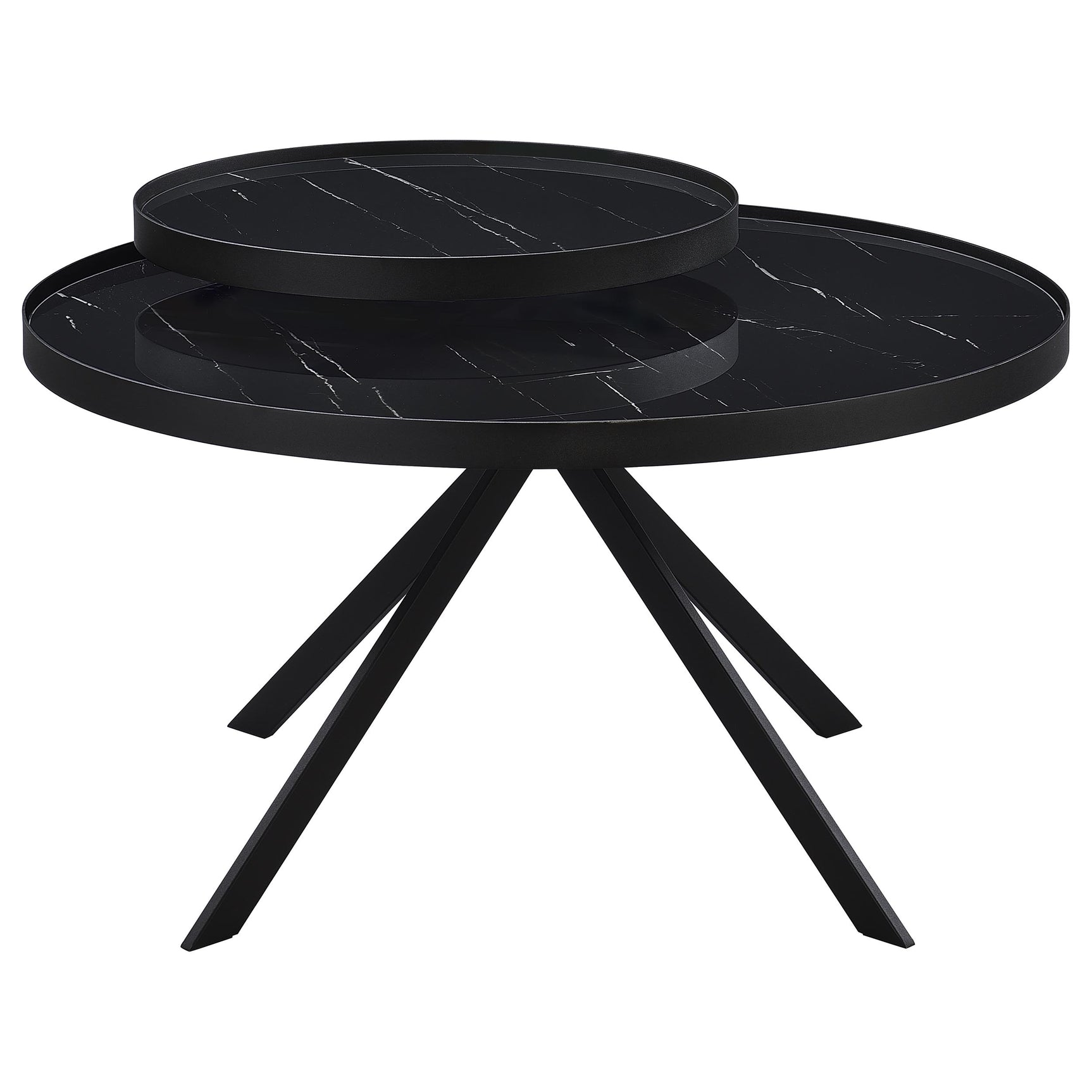 Briggs Round Marble Printed Glass Top Coffee Table Black - Tampa Furniture Outlet