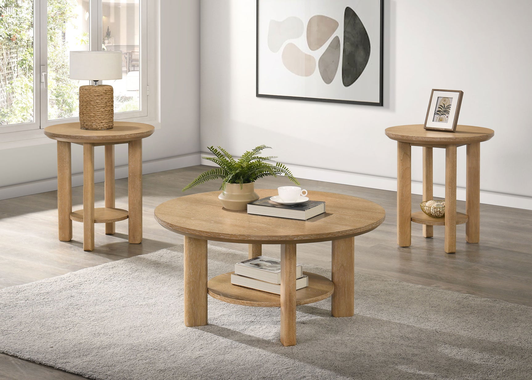 Tampa Furniture Outlet - Coaster - Ottowa 3-piece Round Wood Coffee Table Set Light Oak - 706298-S3