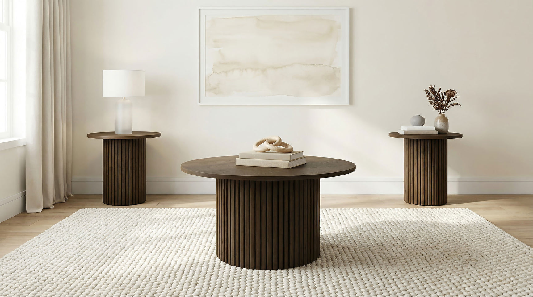 Tampa Furniture Outlet - Coaster - Hamlyn 3-piece Round Fluted Coffee and End Table Set Walnut - 706518-S3