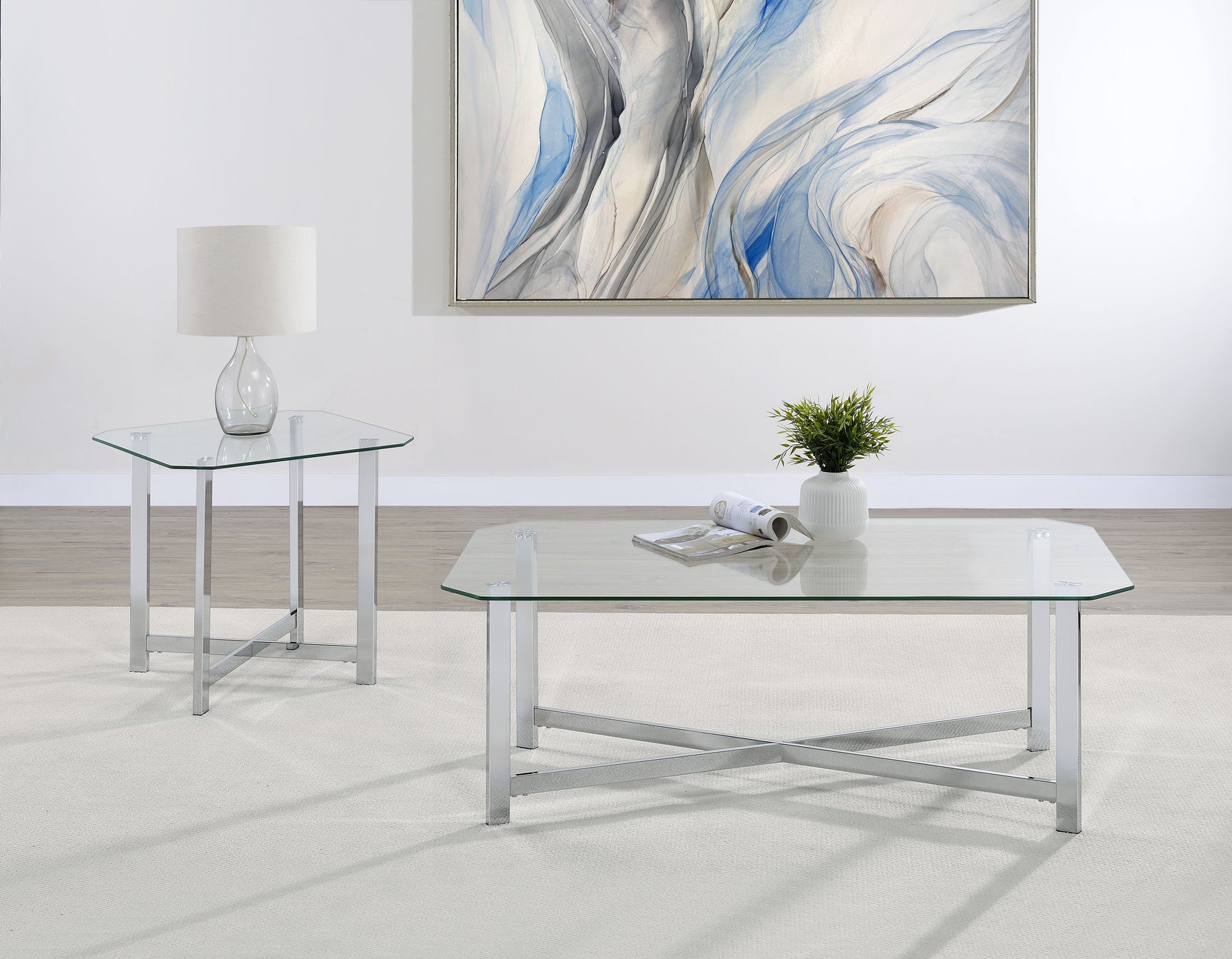 Tampa Furniture Outlet - Coaster - Cronin 2-piece Tempered Glass Top Coffee Table Set Chrome - 706568-S2