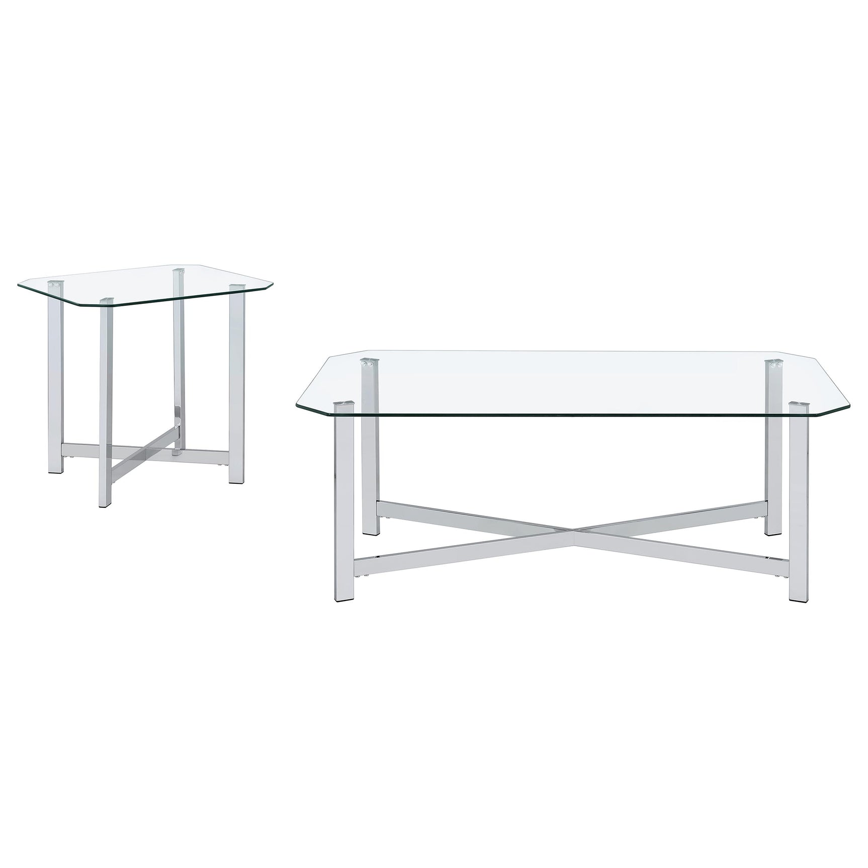 Cronin 2-piece Tempered Glass Top Coffee Table Set Chrome