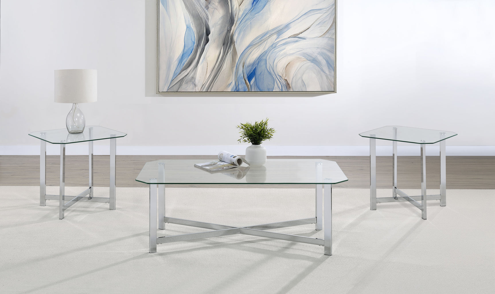 Tampa Furniture Outlet - Coaster - Cronin 3-piece Tempered Glass Top Coffee Table Set Chrome - 706568-S3