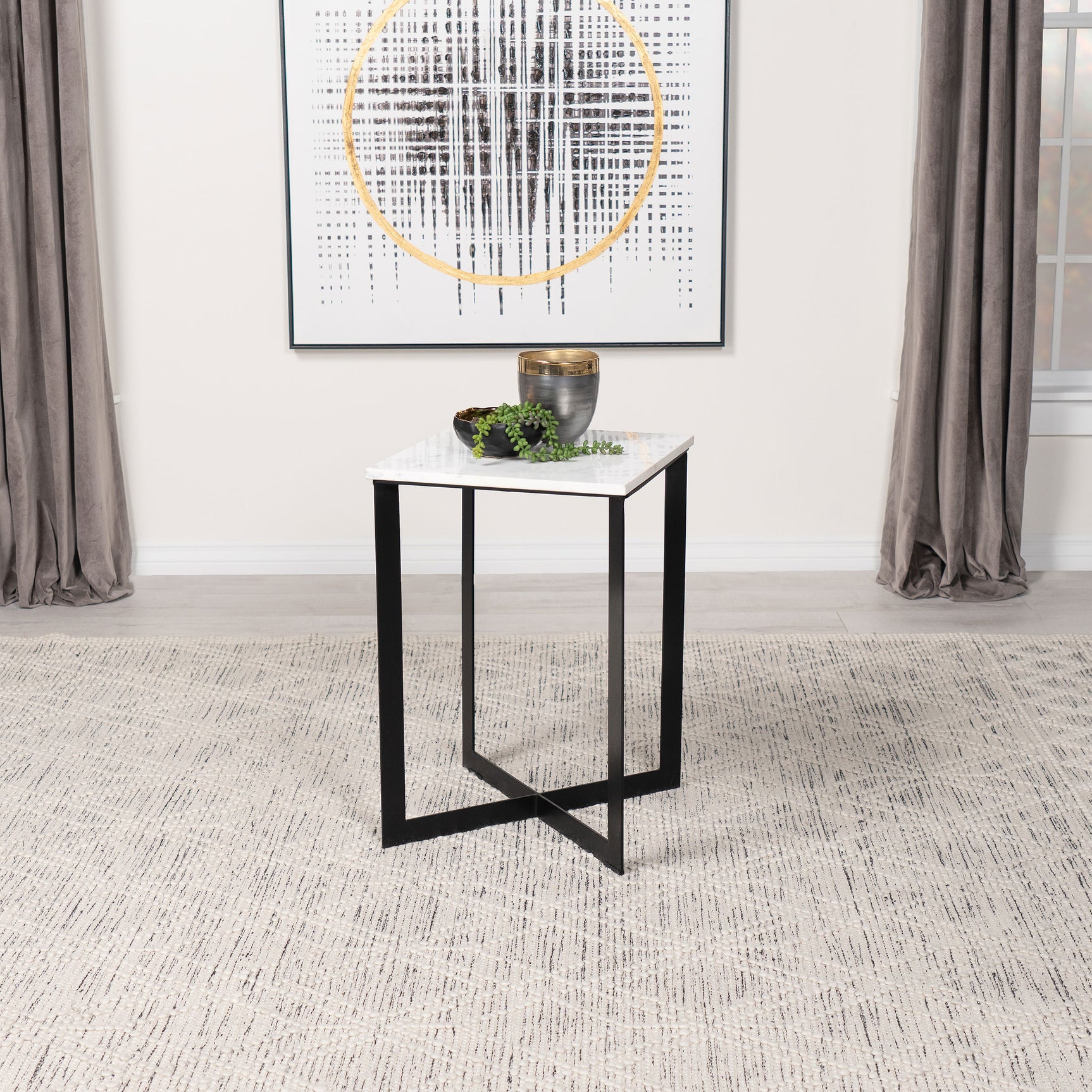 Tobin Square Marble Top End Table White and Black - Tampa Furniture Outlet