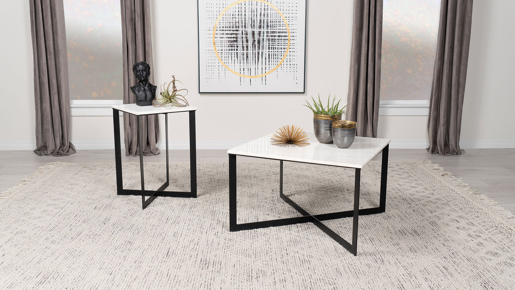 Tobin Square Marble Top End Table White and Black - Tampa Furniture Outlet