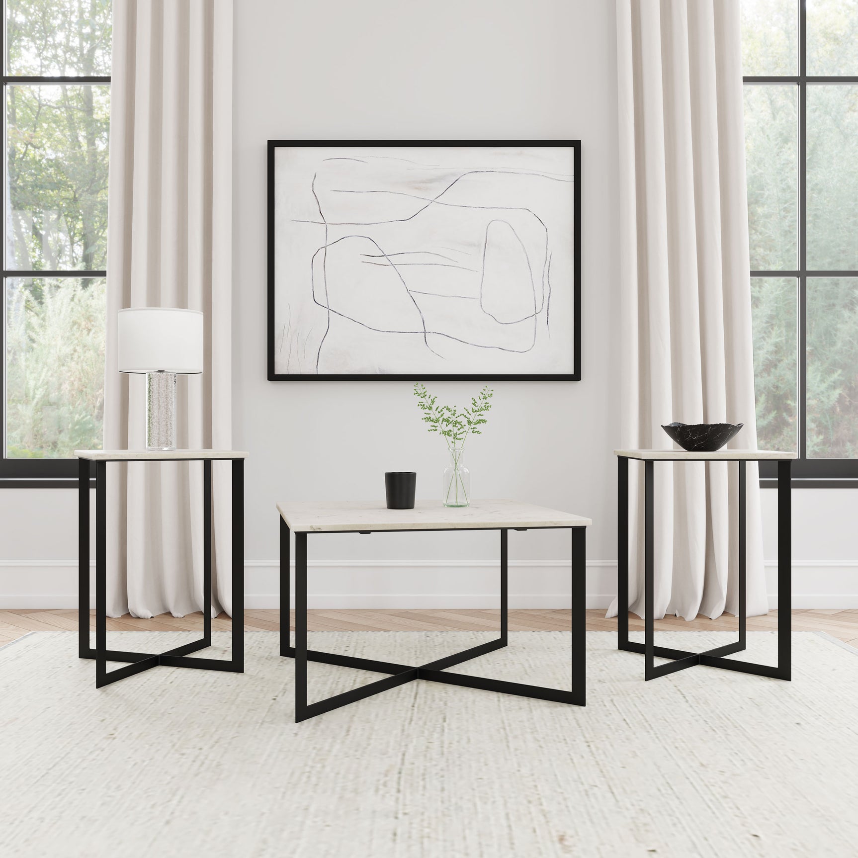 Tampa Furniture Outlet - Coaster - Tobin 3-piece Marble Top Coffee and End Table Set White - 707698-S3
