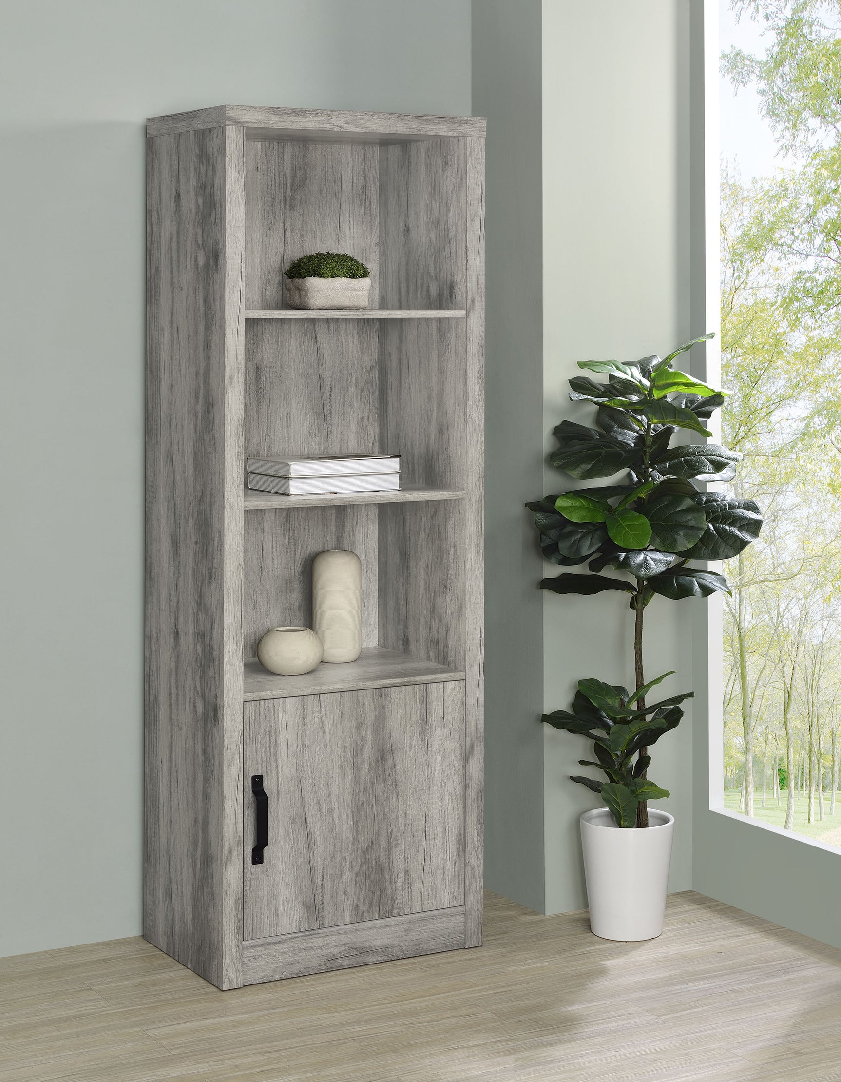 Burke 4-shelf Engineered Wood Media Tower Grey Driftwood - Tampa Furniture Outlet