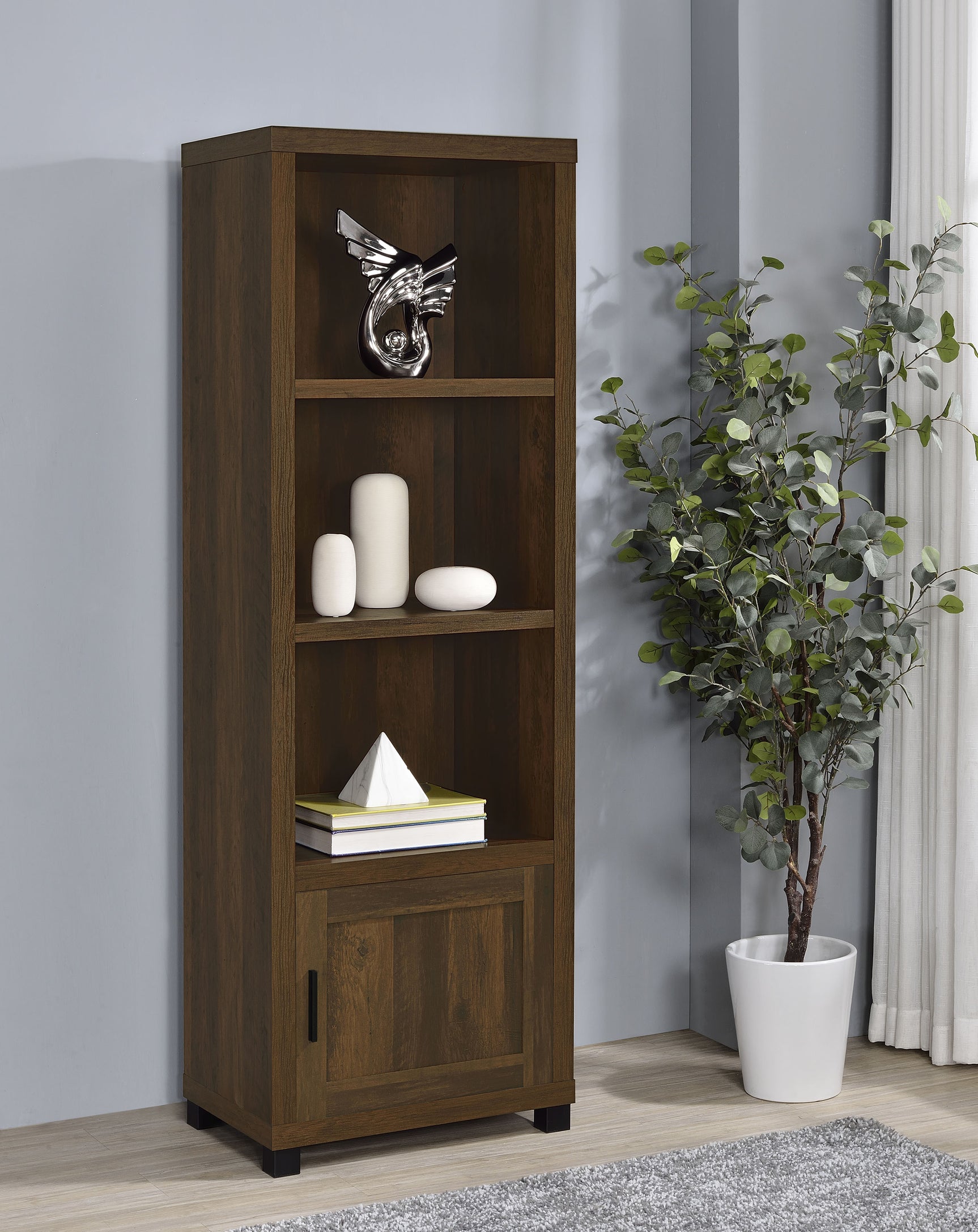 Sachin 3-shelf Engineered Wood Media Tower Dark Pine - Tampa Furniture Outlet