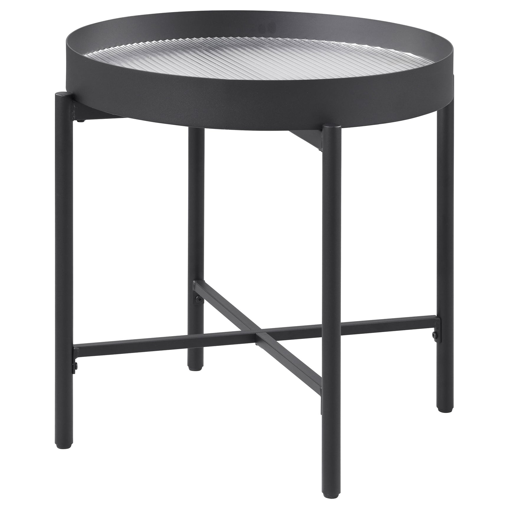 Ozella Round End Side Table with Recessed Top Sandy Black - Tampa Furniture Outlet