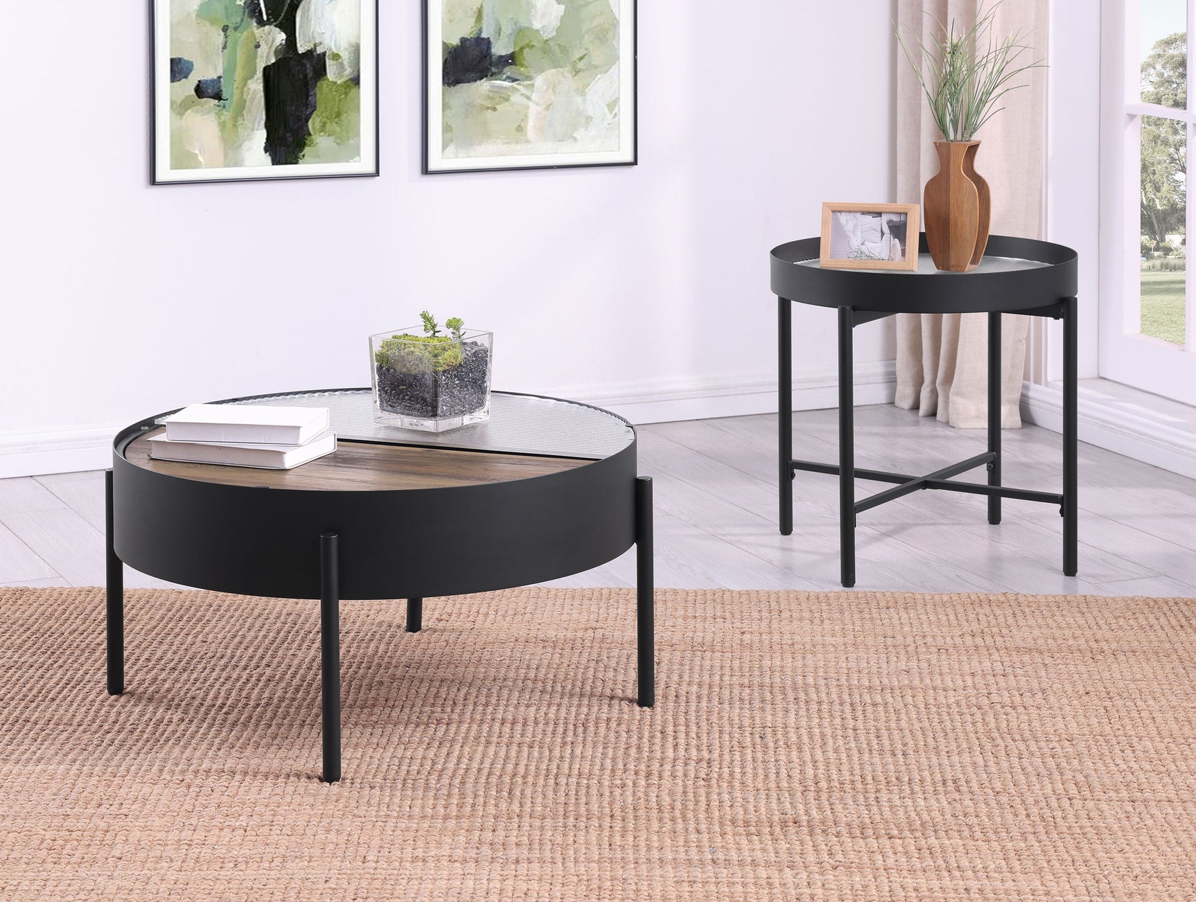 Tampa Furniture Outlet - Coaster - Ozella 2-piece Round Coffee and End Table Set Sandy Black - 707898-S2