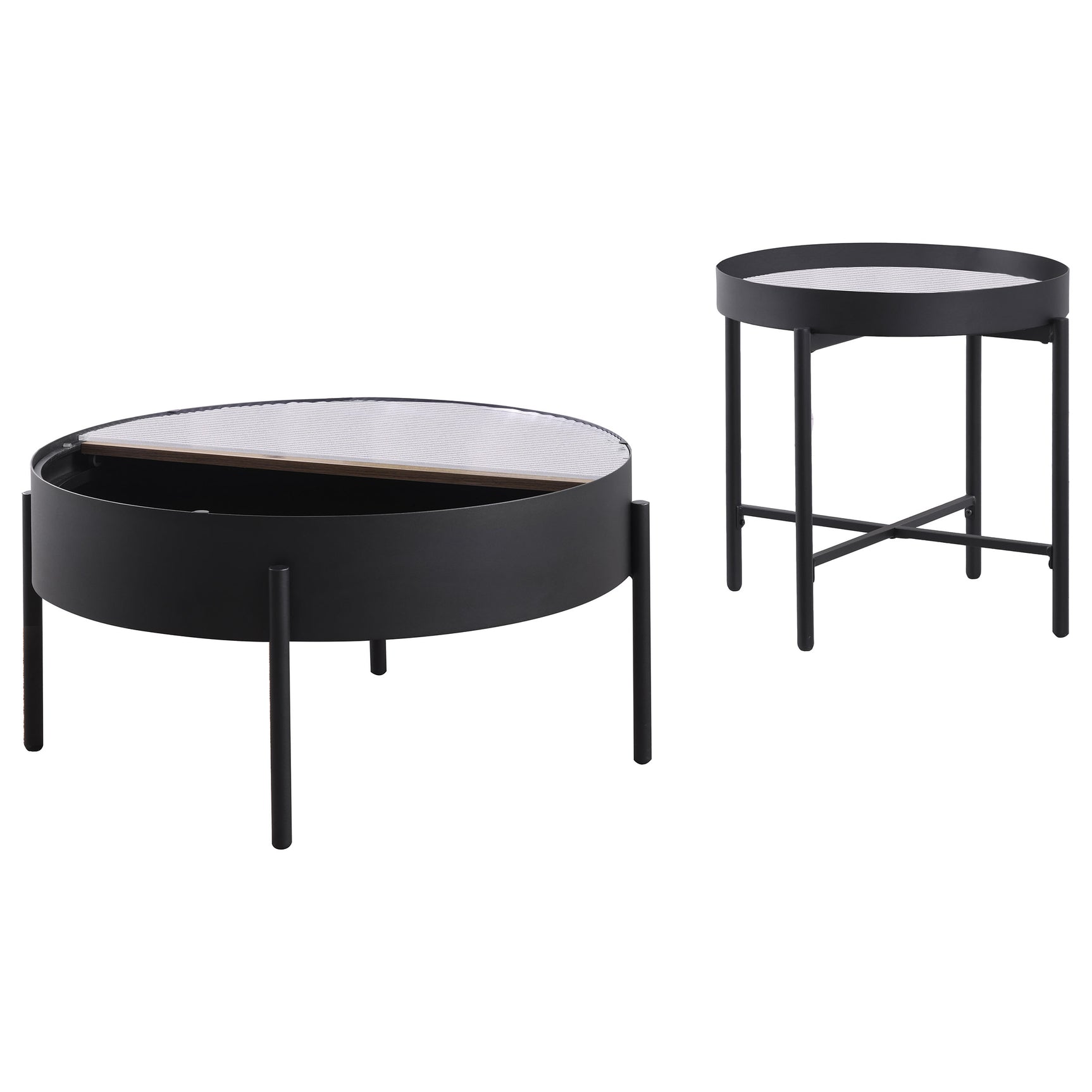 Ozella 2-piece Round Coffee and End Table Set Sandy Black - Tampa Furniture Outlet