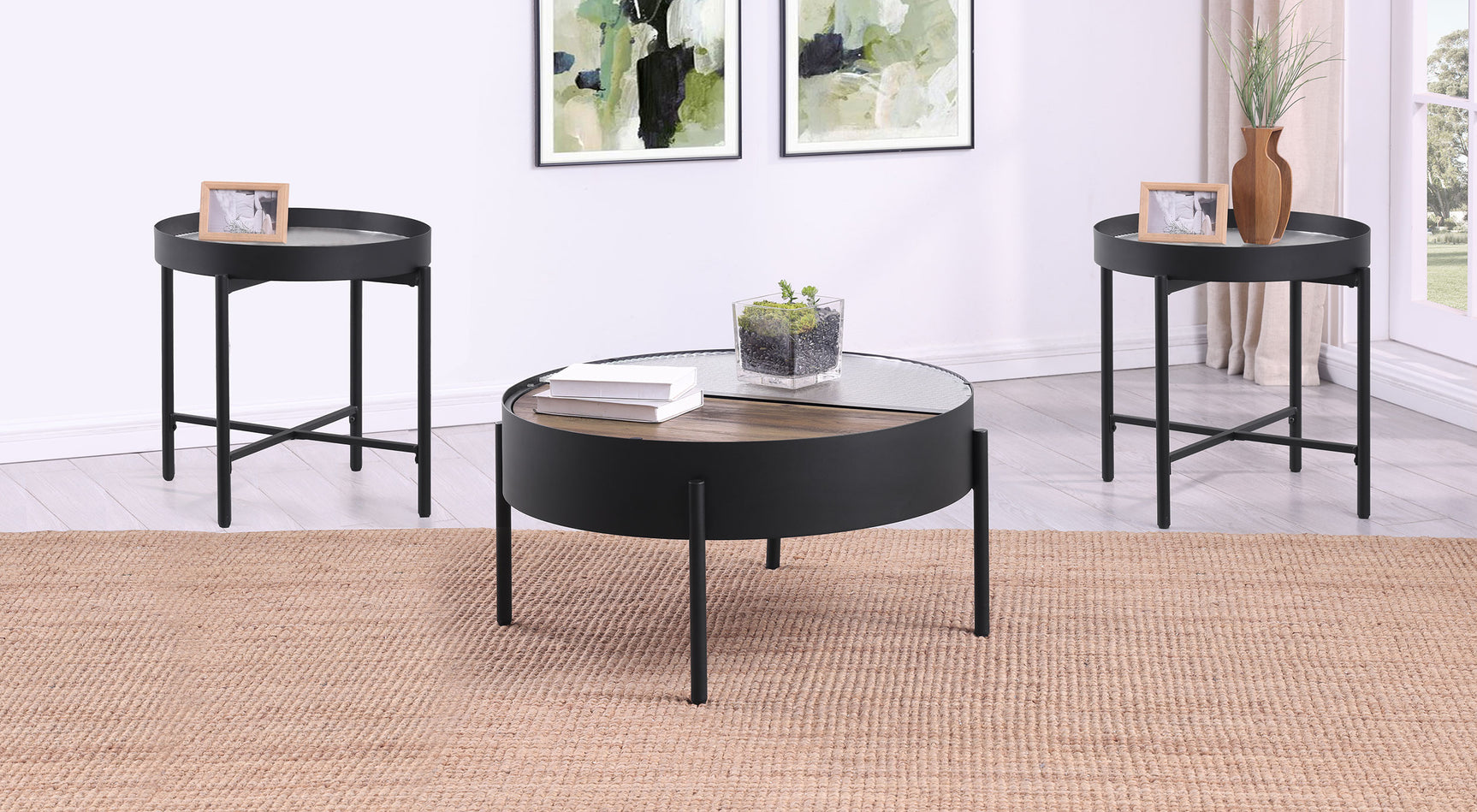 Tampa Furniture Outlet - Coaster - Ozella 3-piece Round Coffee and End Table Set Sandy Black - 707898-S3