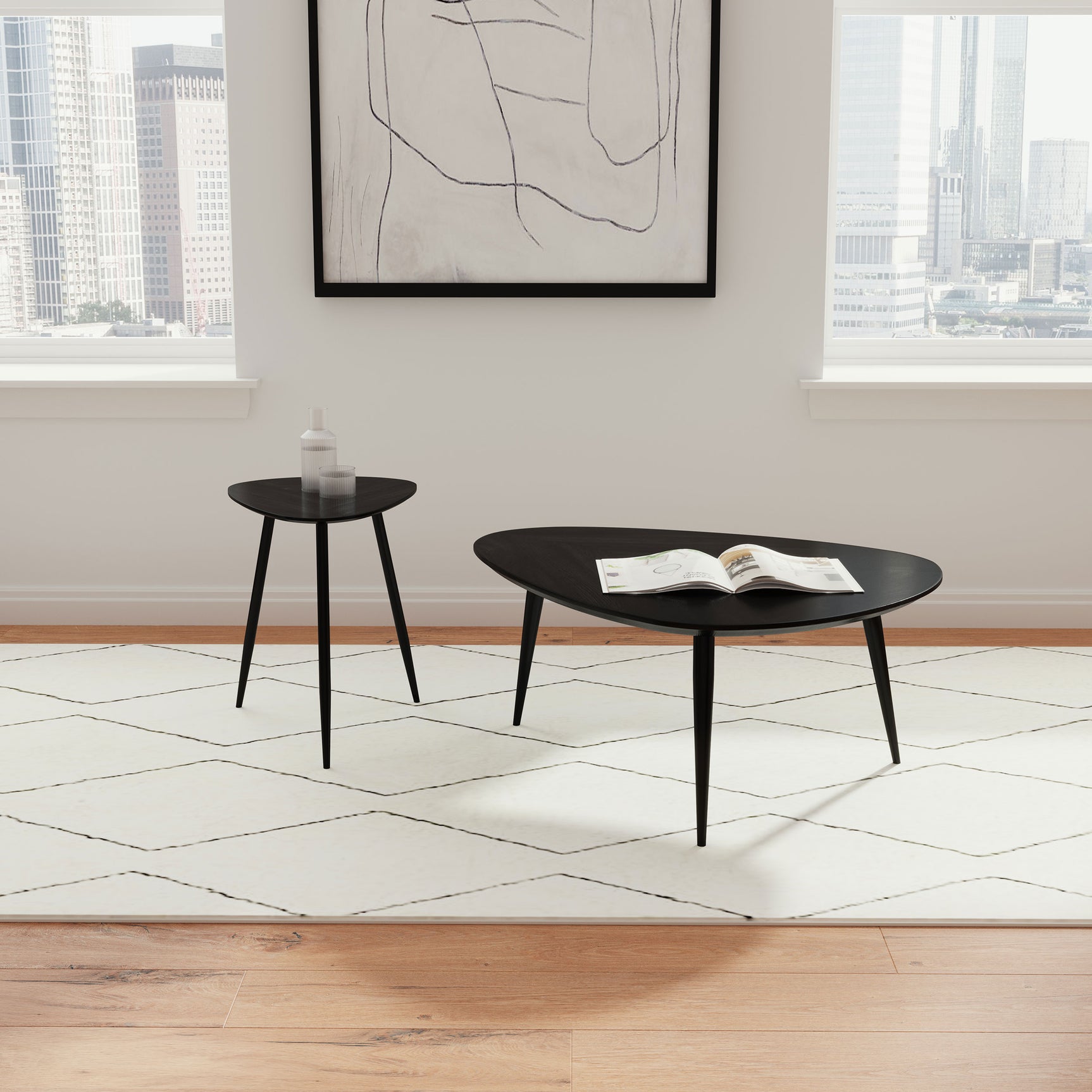Odessa Triangular Solid Wood End Table Black - Tampa Furniture Outlet