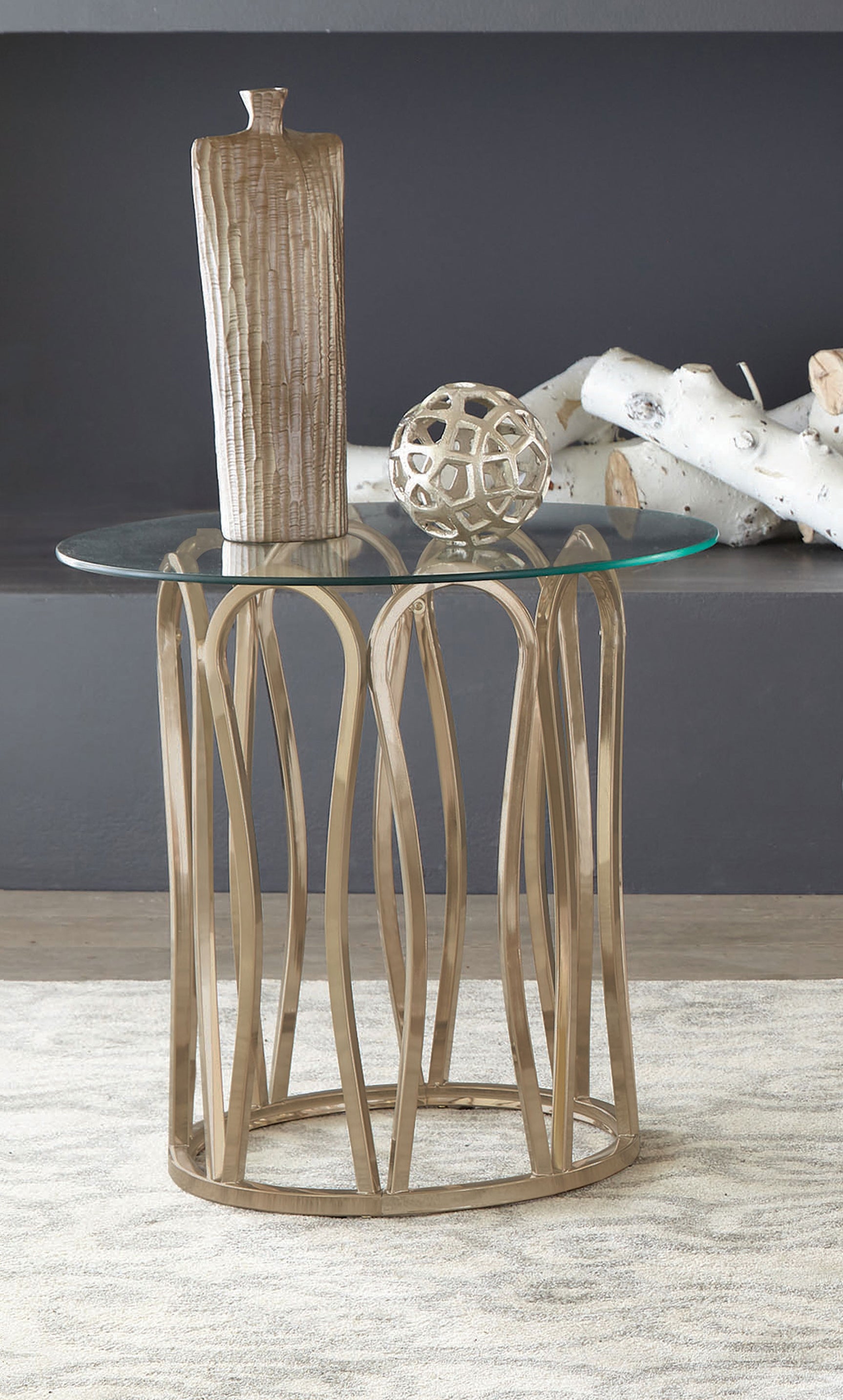 Monett Round Glass Top Side End Table Chocolate Chrome - Tampa Furniture Outlet