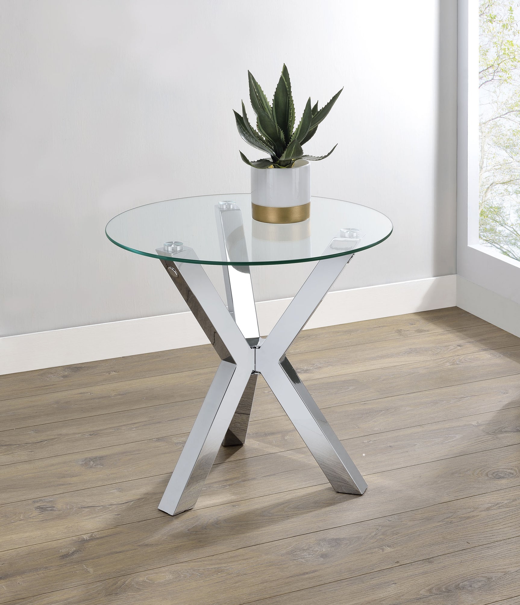 Kenzie Round Tempered Glass Top End Side Table Chrome - Tampa Furniture Outlet