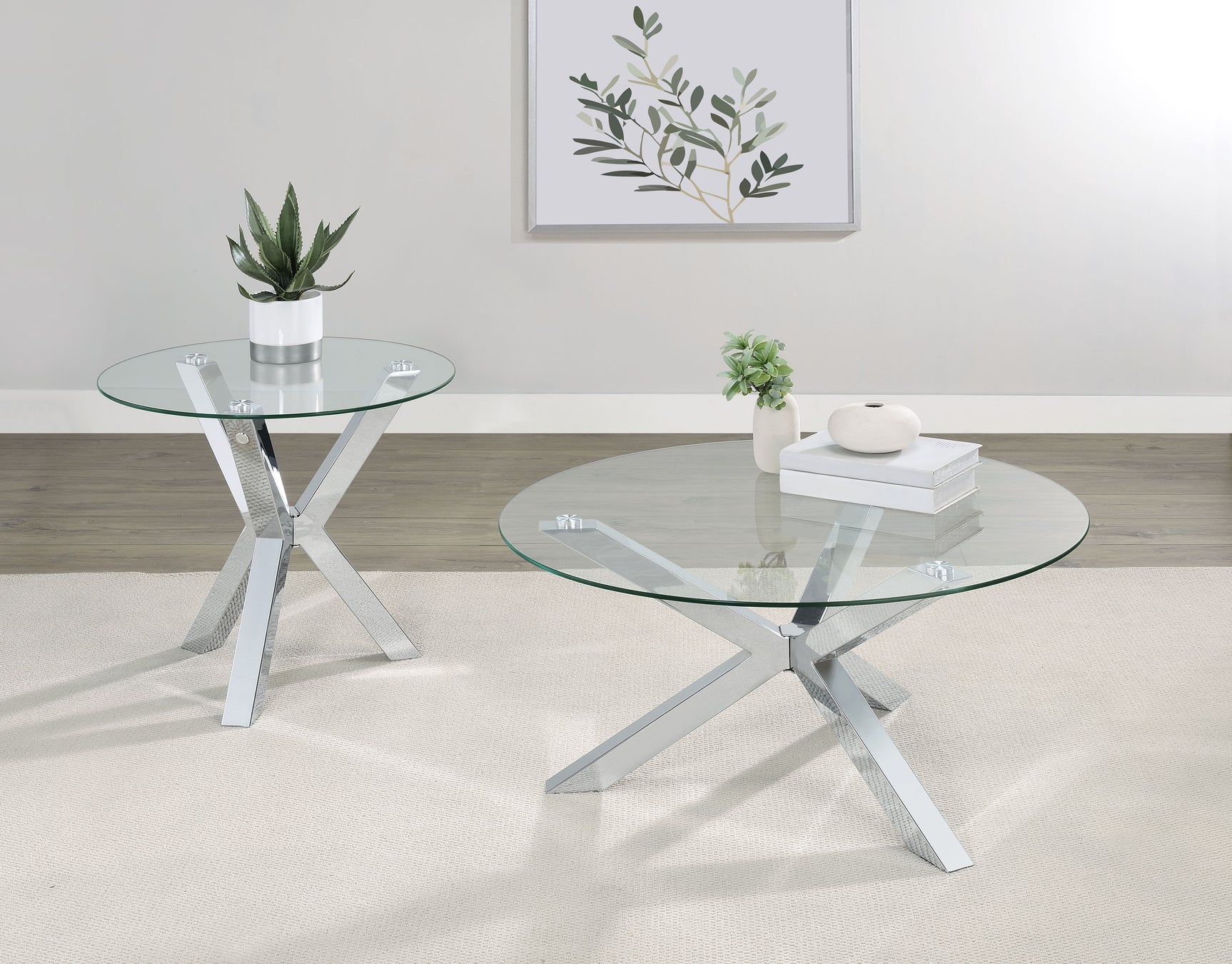 Tampa Furniture Outlet - Coaster - Kenzie 2-piece Round Coffee and End Table Set Chrome - 708128-S2