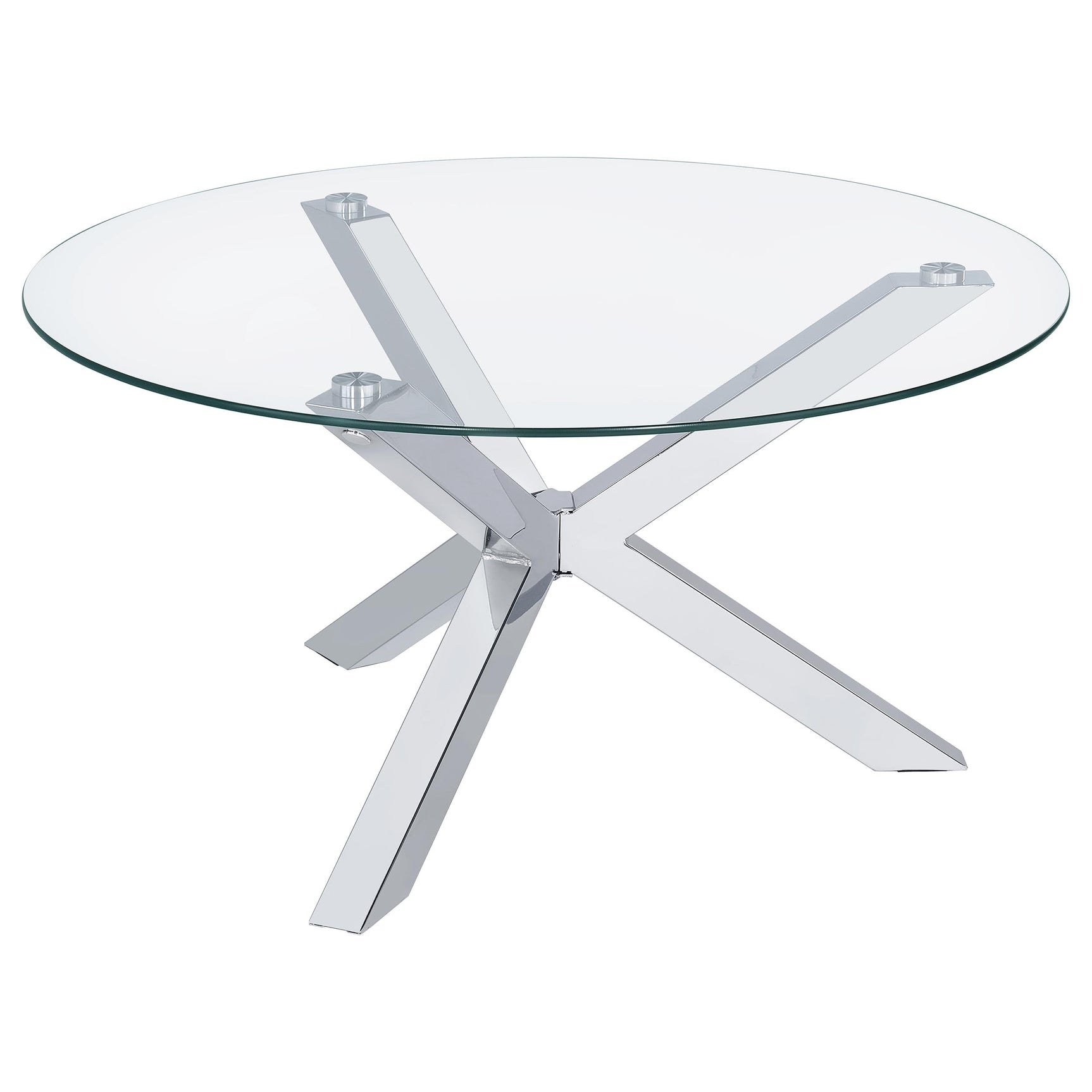 Tampa Furniture Outlet - Coaster - Kenzie Round Tempered Glass Top Cocktail Coffee Table Chrome - 708128