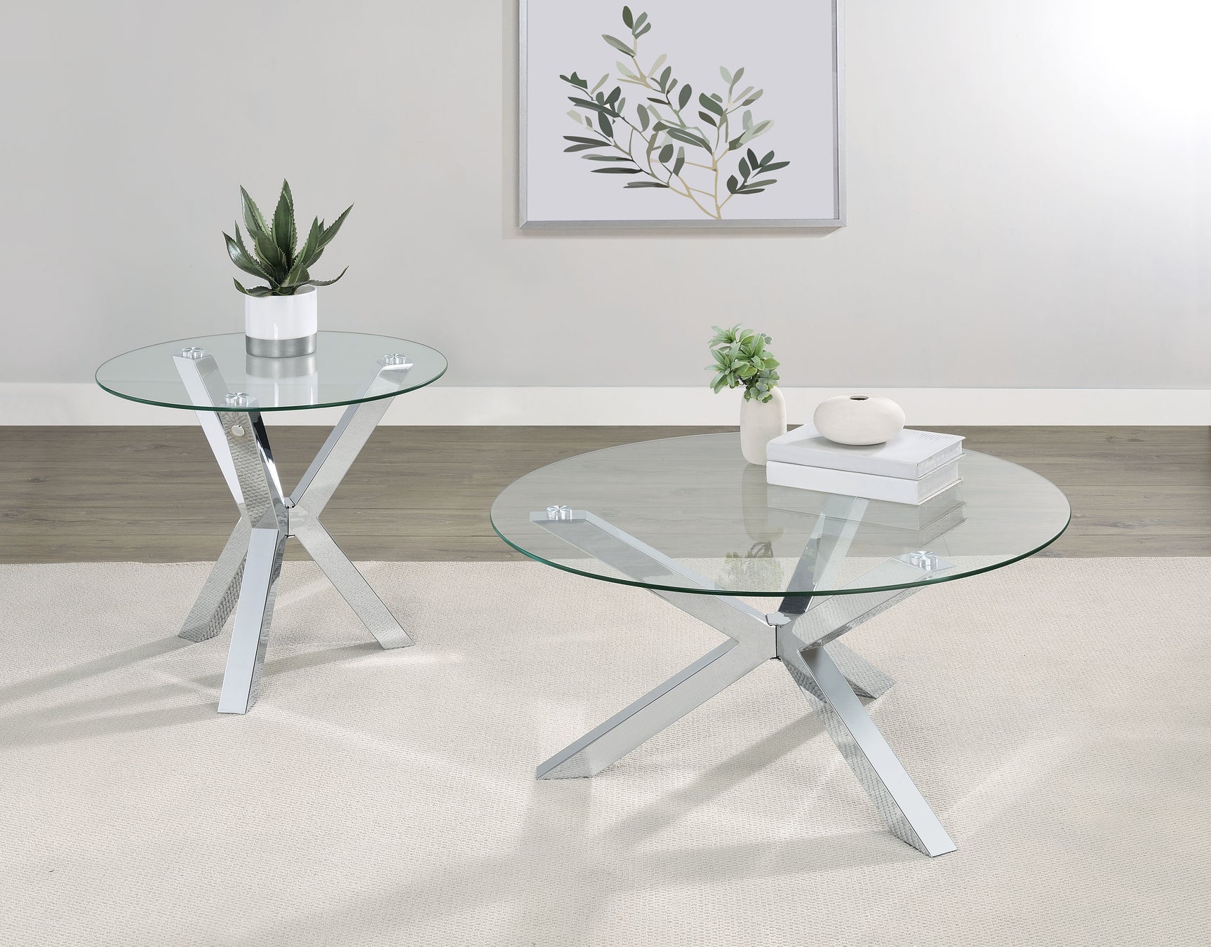 Kenzie Round Tempered Glass Top Cocktail Coffee Table Chrome - Tampa Furniture Outlet