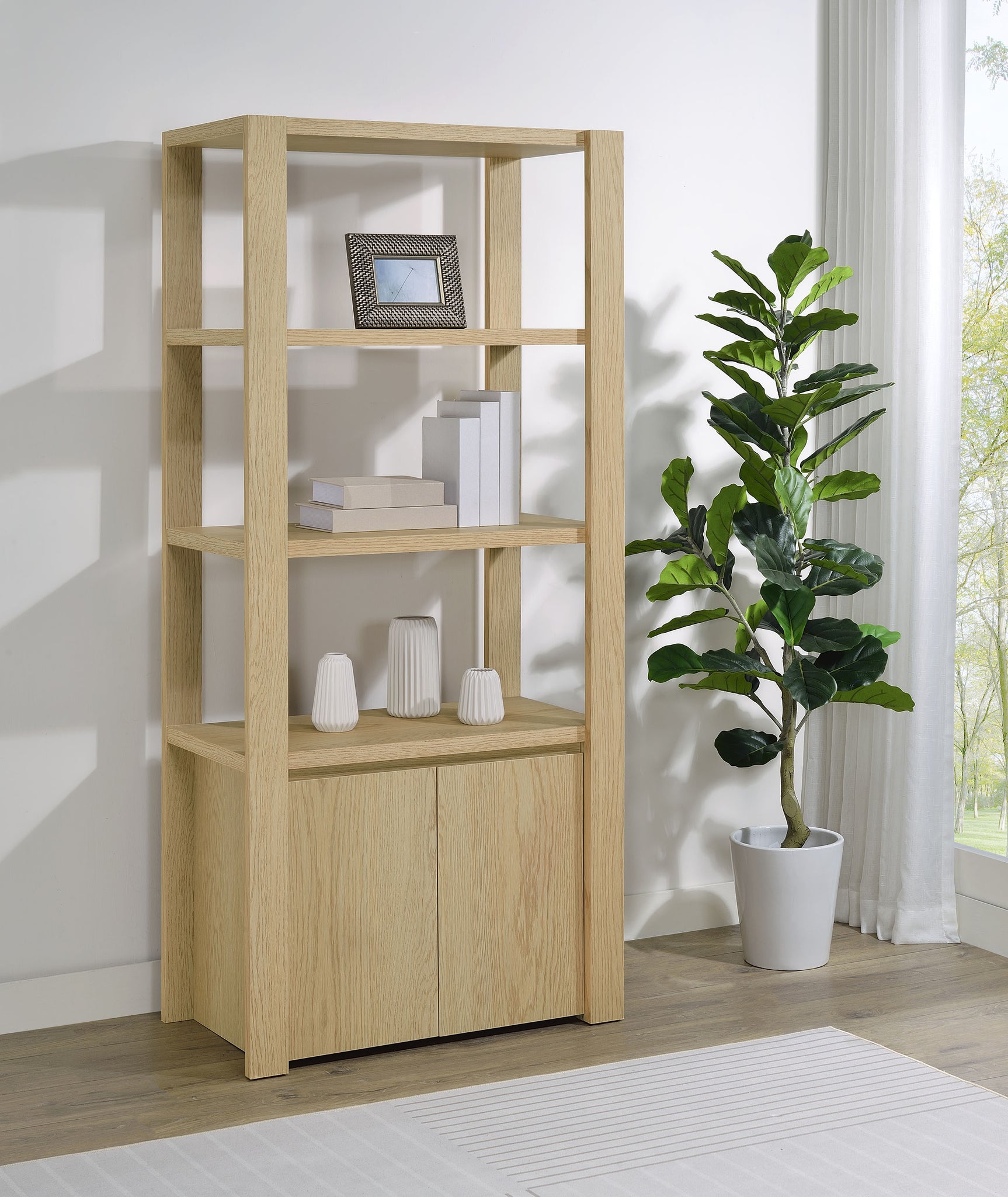 Laurelton 3-shelf Media Tower Tall Pier Cabinet Light Oak