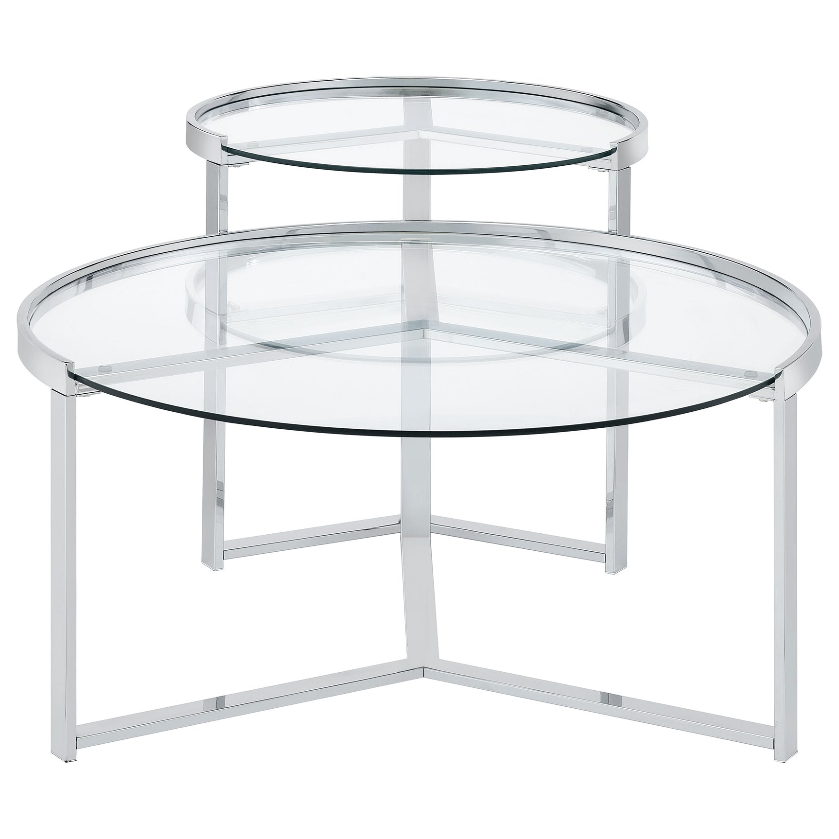 Delia 2-Piece Round Glass Top Nesting Coffee Table Chrome - Tampa Furniture Outlet