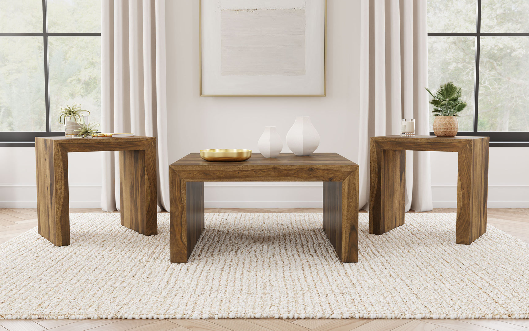 Tampa Furniture Outlet - Coaster - Odilia 3-piece Solid Wood Coffee and End Table Set Auburn - 708418-S3
