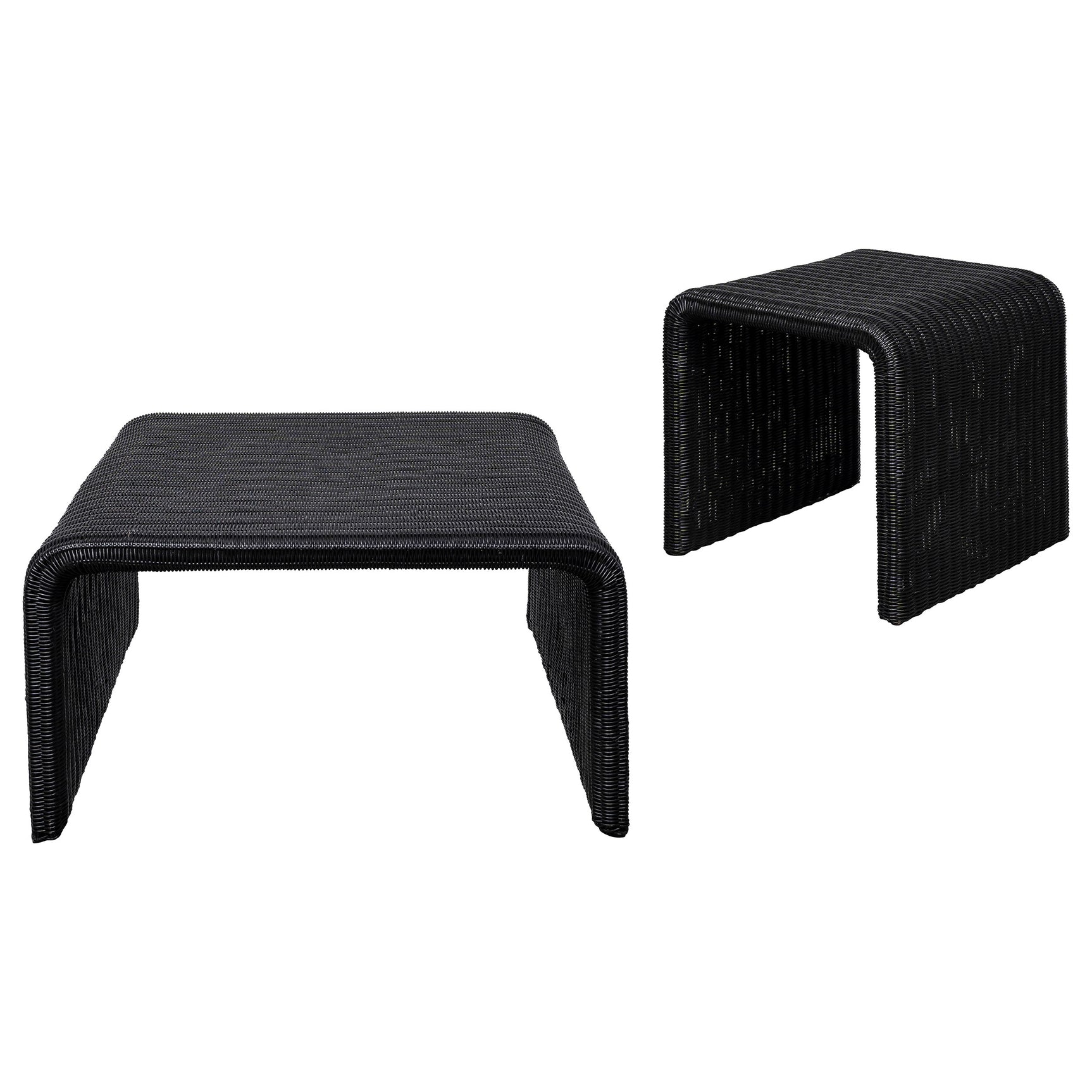 Cahya 2-piece Rattan Coffee and End Table Set Black - Tampa Furniture Outlet